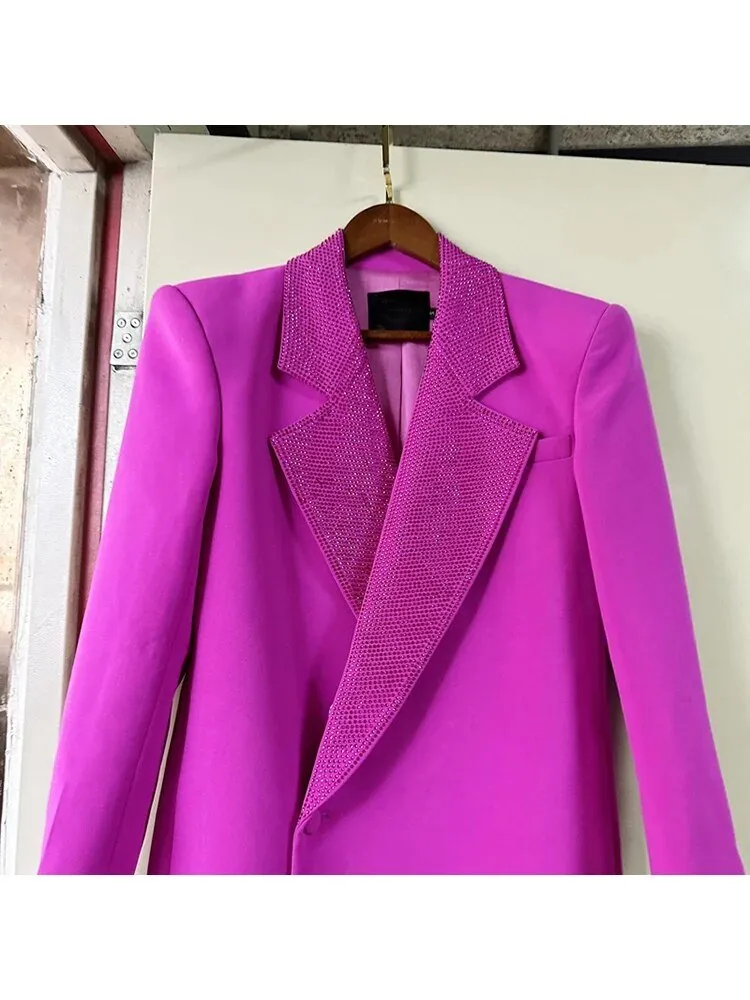 Pre Order:  Diamond Beads Collar Long Blazer