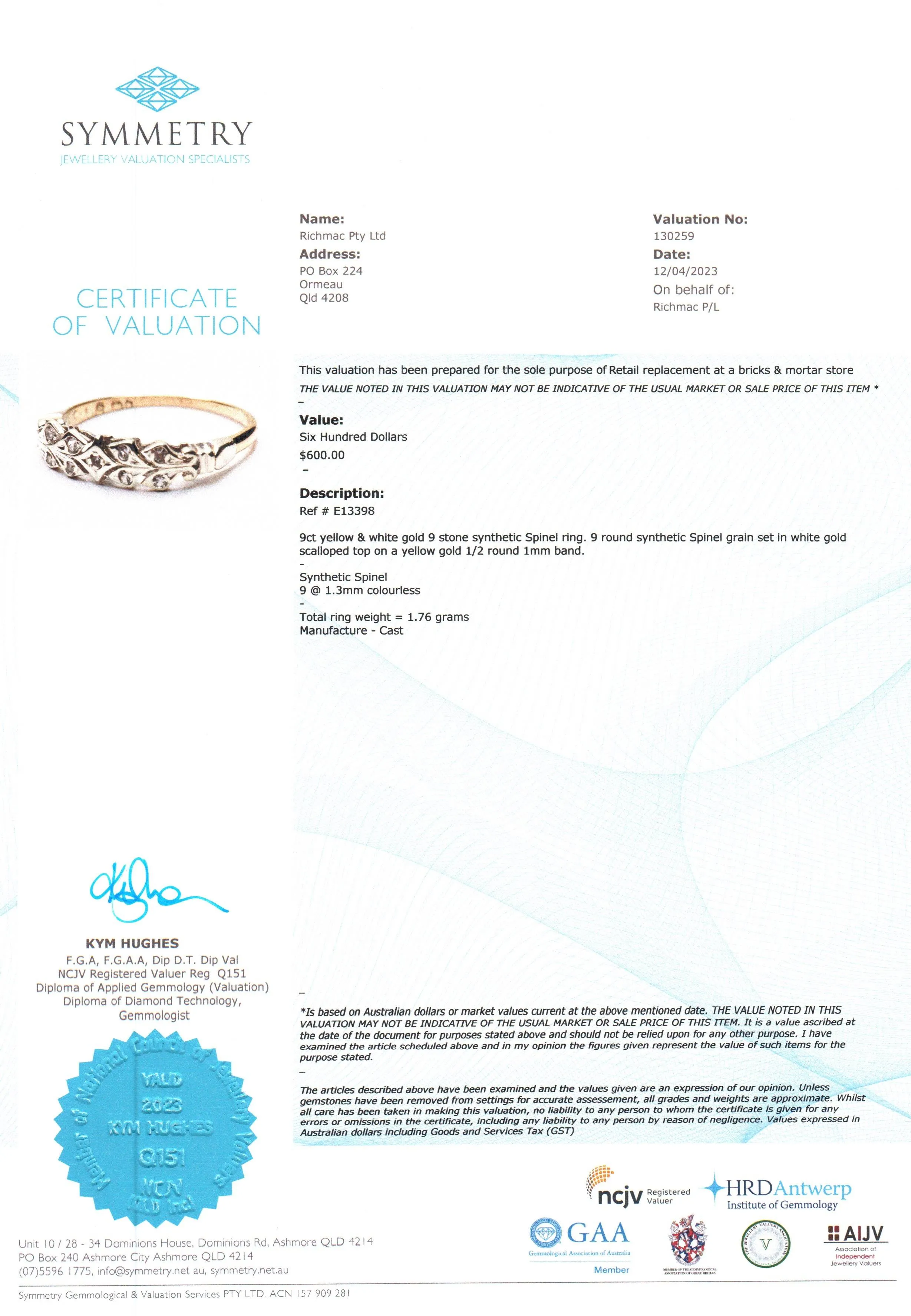 Radiant Reverie: 9ct Yellow & White Gold Synthetic Spinel Ring