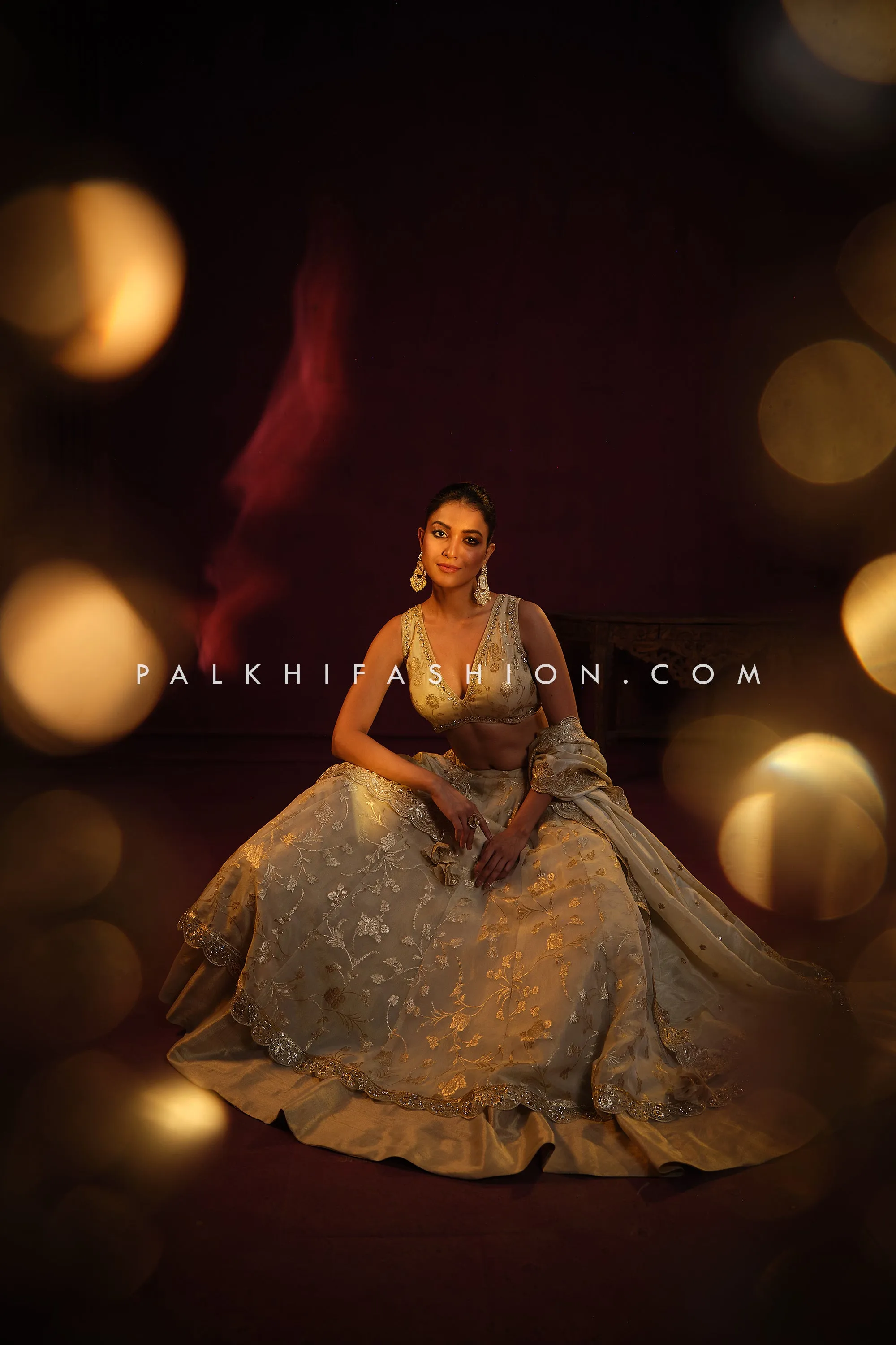 Radiant Reverie: A Stunning Beige Designer Lehenga Choli by Palkhi Fashion