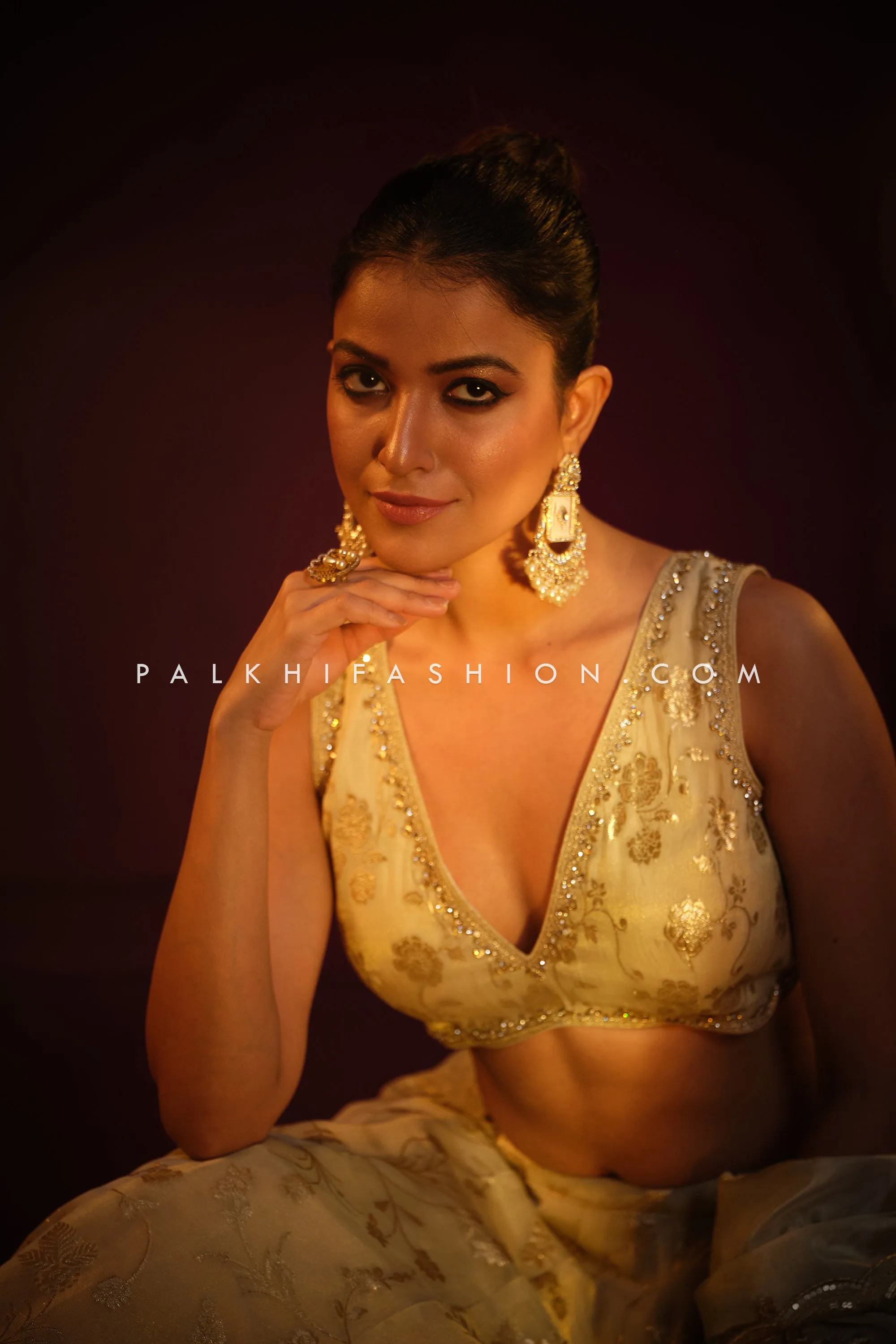 Radiant Reverie: A Stunning Beige Designer Lehenga Choli by Palkhi Fashion