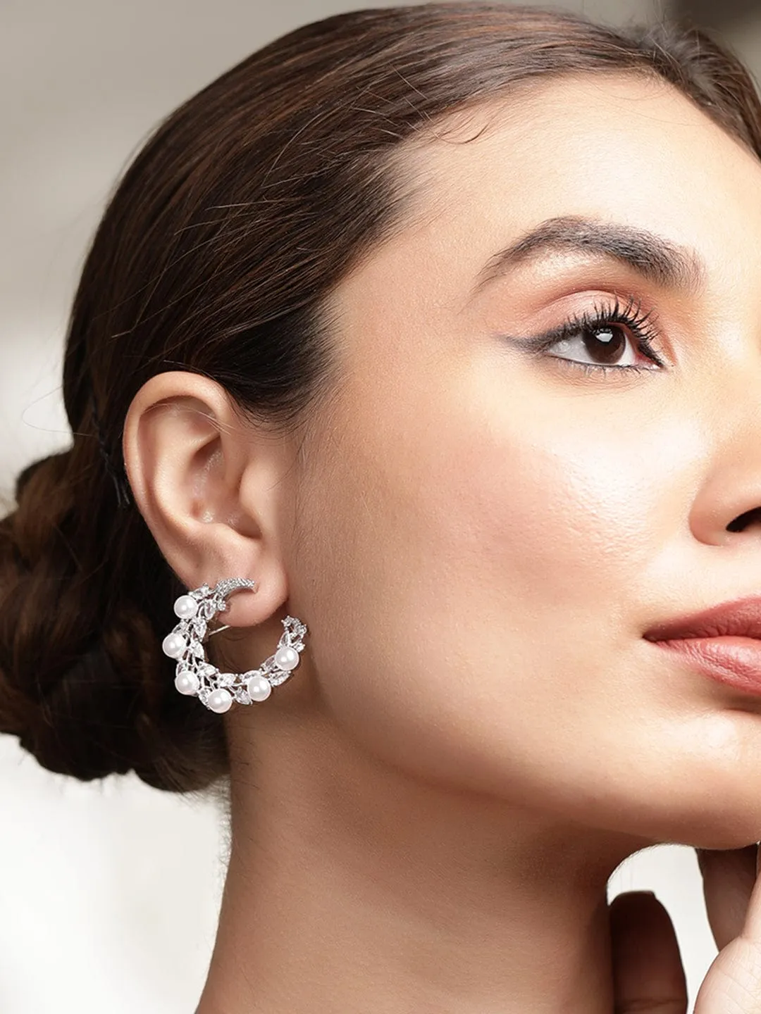 Radiant Reverie Rhodium-Plated AD and Pearl Beaded Earrings