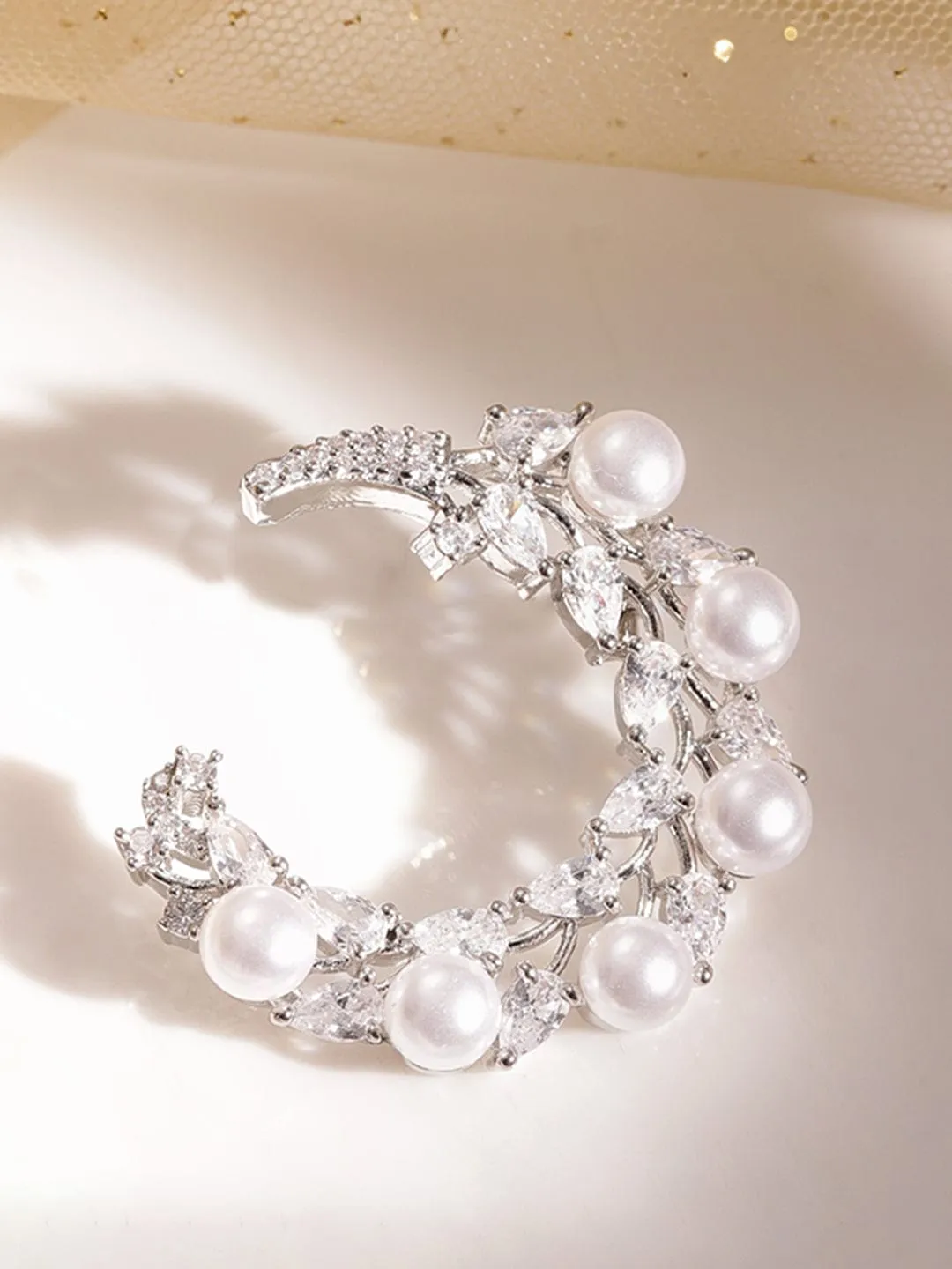 Radiant Reverie Rhodium-Plated AD and Pearl Beaded Earrings