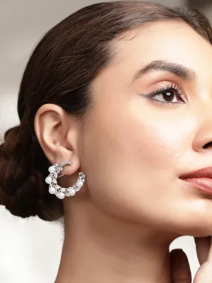 Radiant Reverie Rhodium-Plated AD and Pearl Beaded Earrings