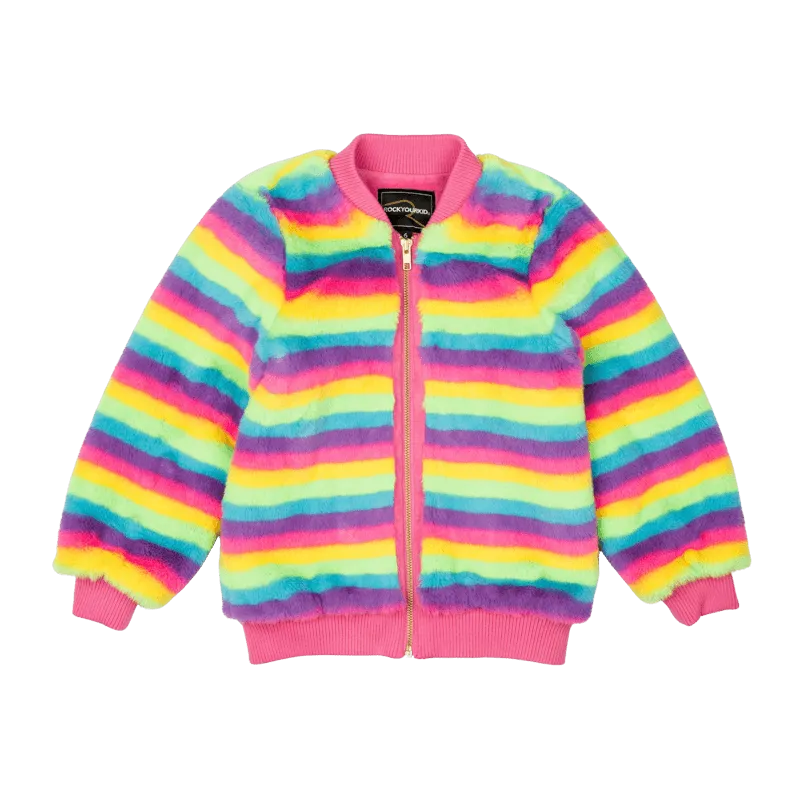 Rock Your Baby Fluorescent Stripe Faux Fur Jacket