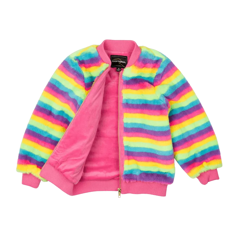 Rock Your Baby Fluorescent Stripe Faux Fur Jacket