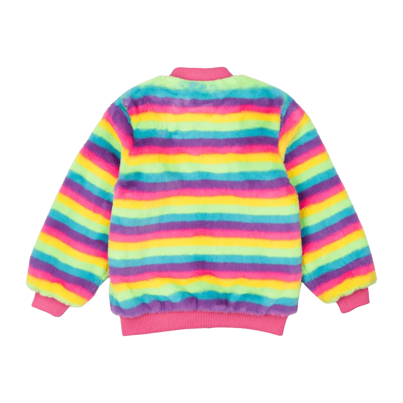 Rock Your Baby Fluorescent Stripe Faux Fur Jacket