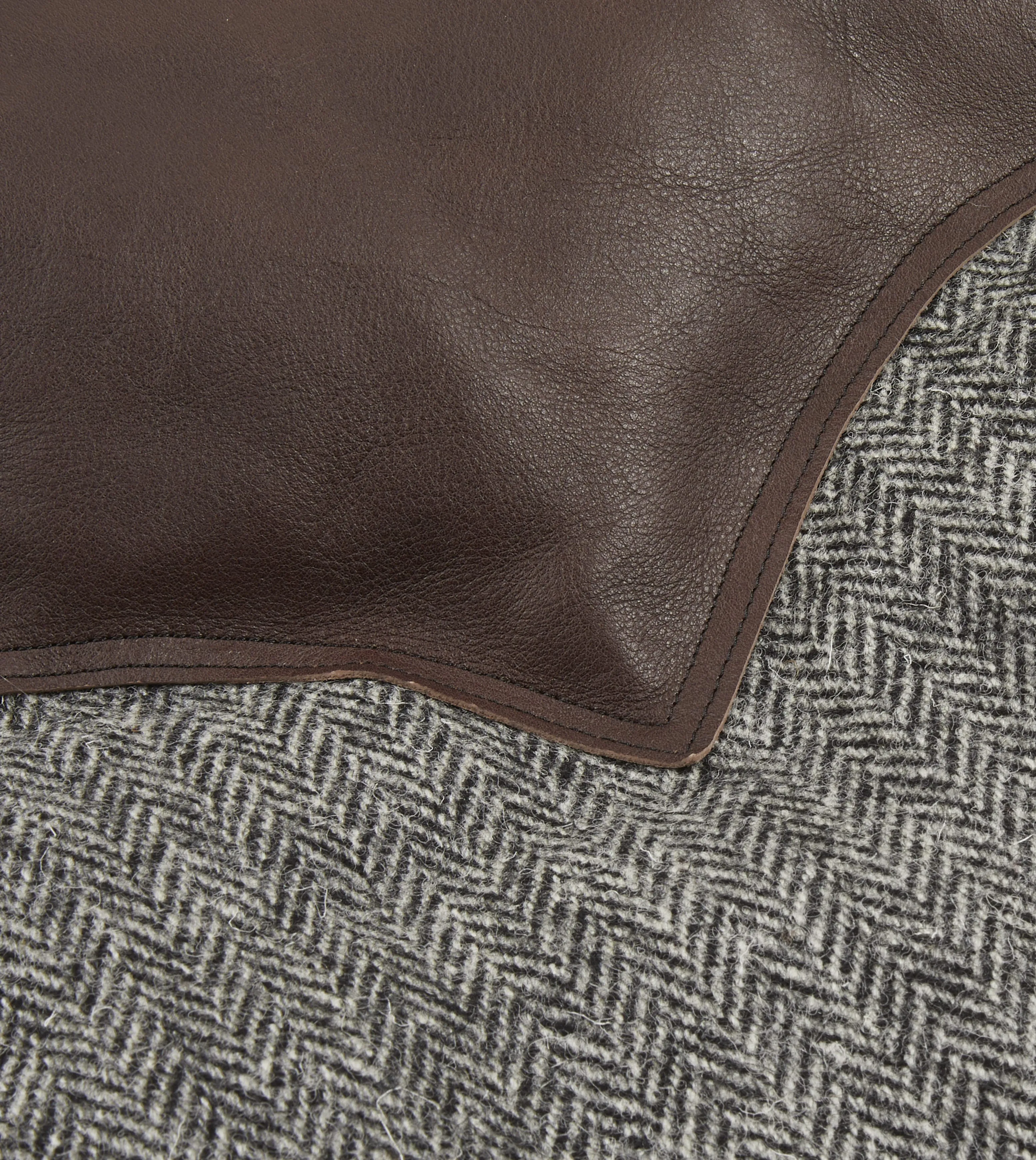 Rocky Mountain Featherbed for Drake's Herringbone Harris Tweed Leather Christy Down Vest