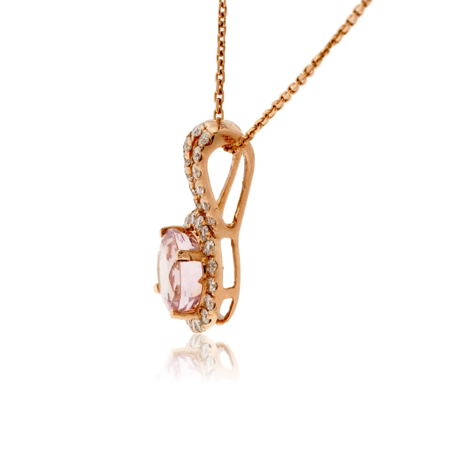 Round Morganite and Diamond Halo Pendant