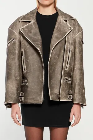 Samantha Vintage Leather Biker Black
