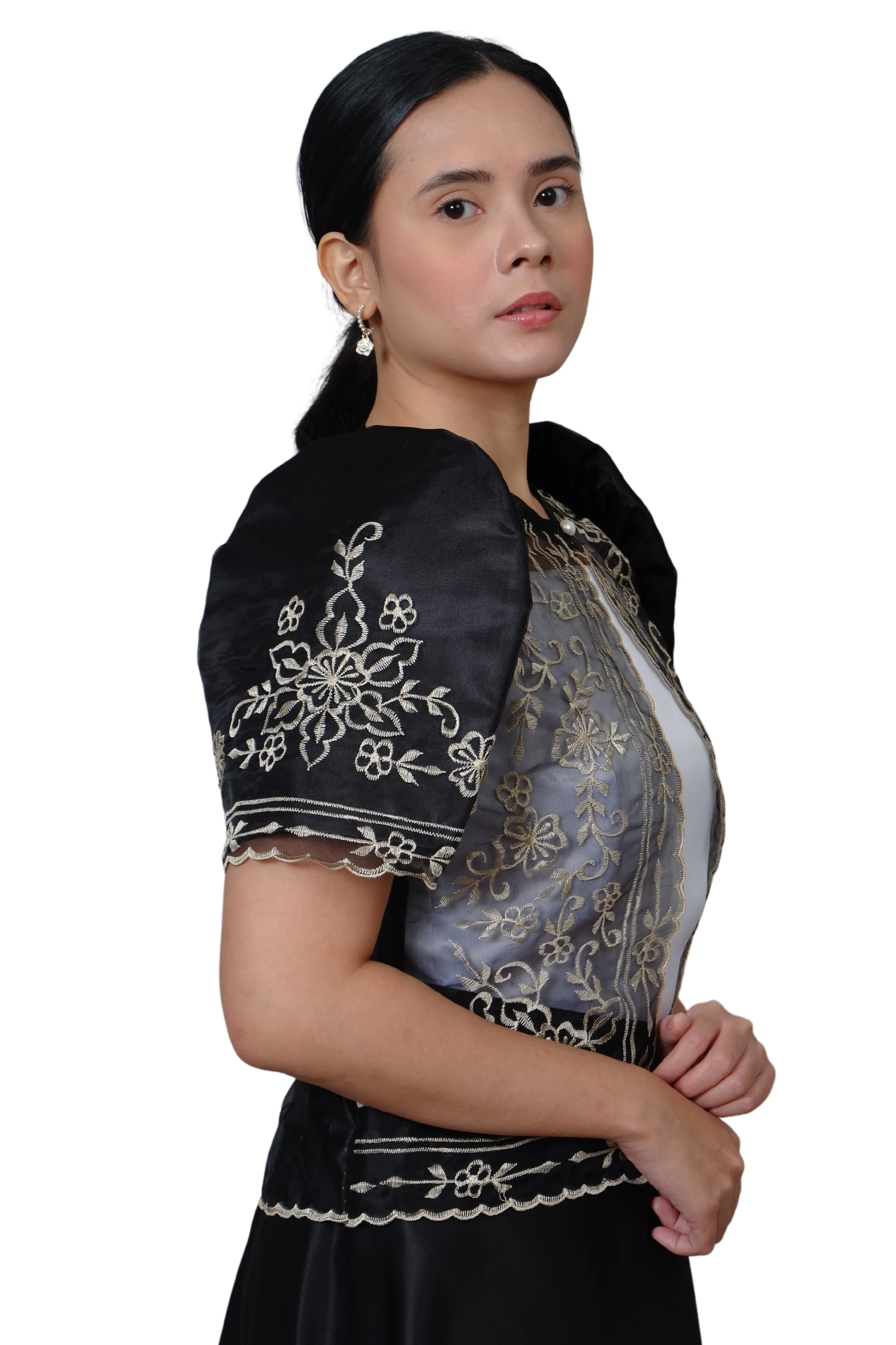 Silk Cocoon Black Modern Filipiniana Bolero - MRA07