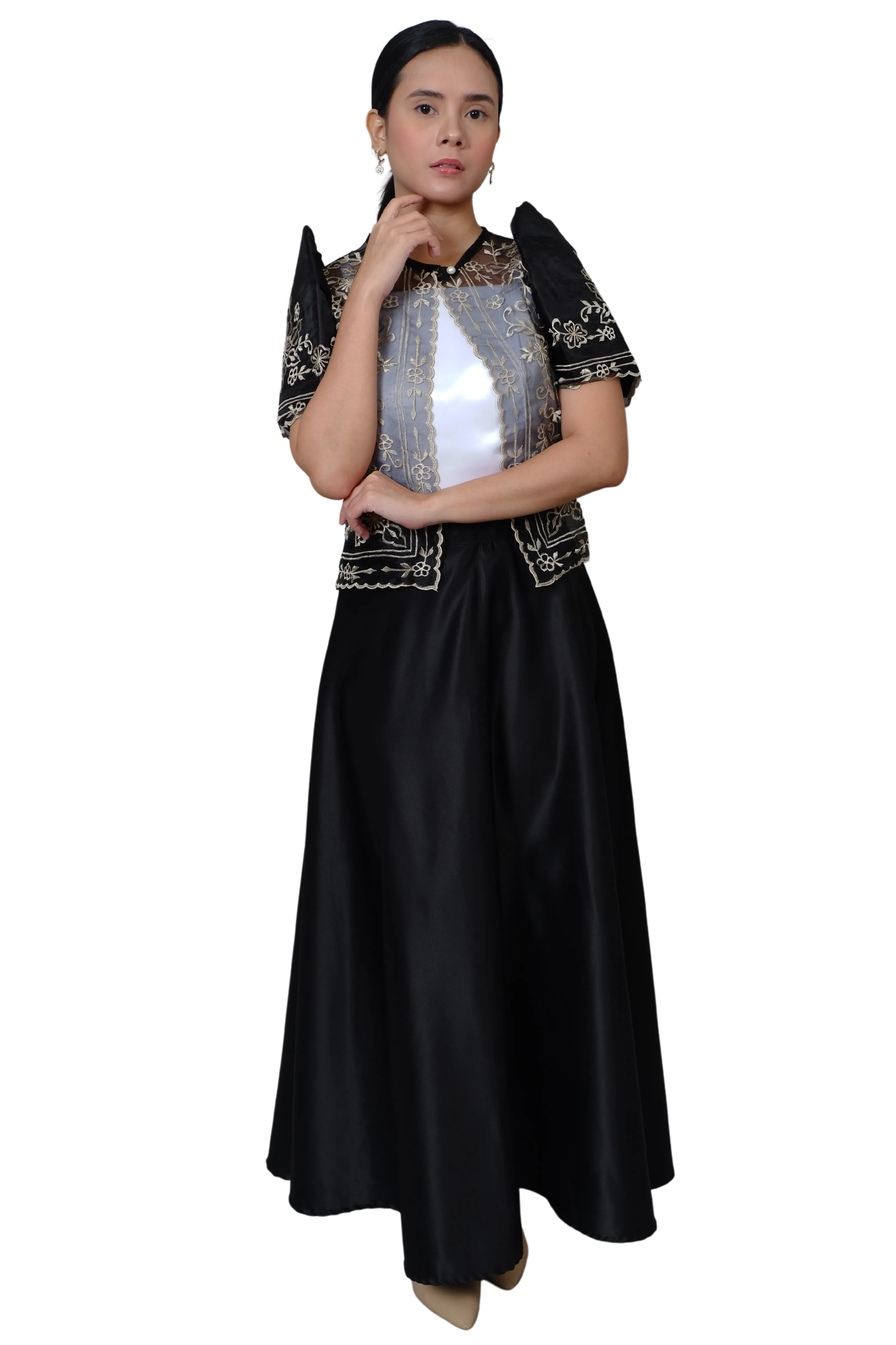 Silk Cocoon Black Modern Filipiniana Bolero - MRA07