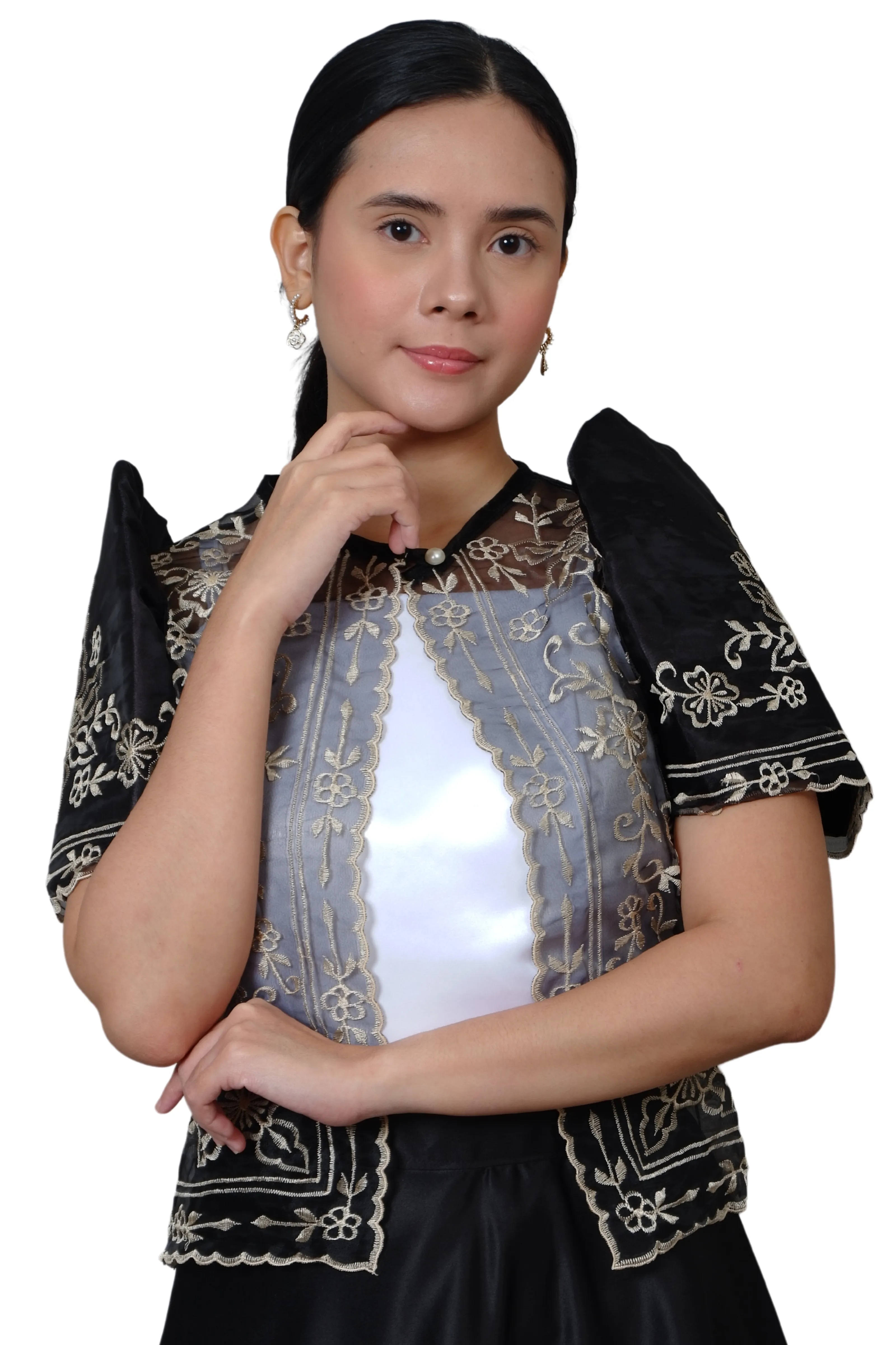 Silk Cocoon Black Modern Filipiniana Bolero - MRA07