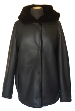Stylish Reversible Sheepskin Jacket With Hood