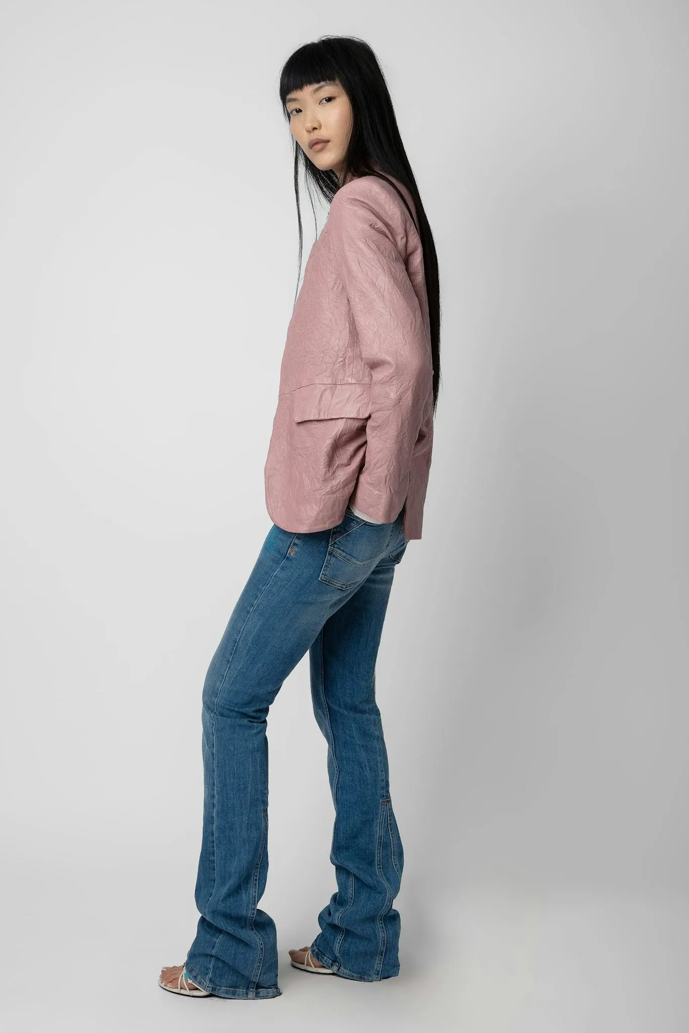 Very Crinkled Leather Blazer Primrose