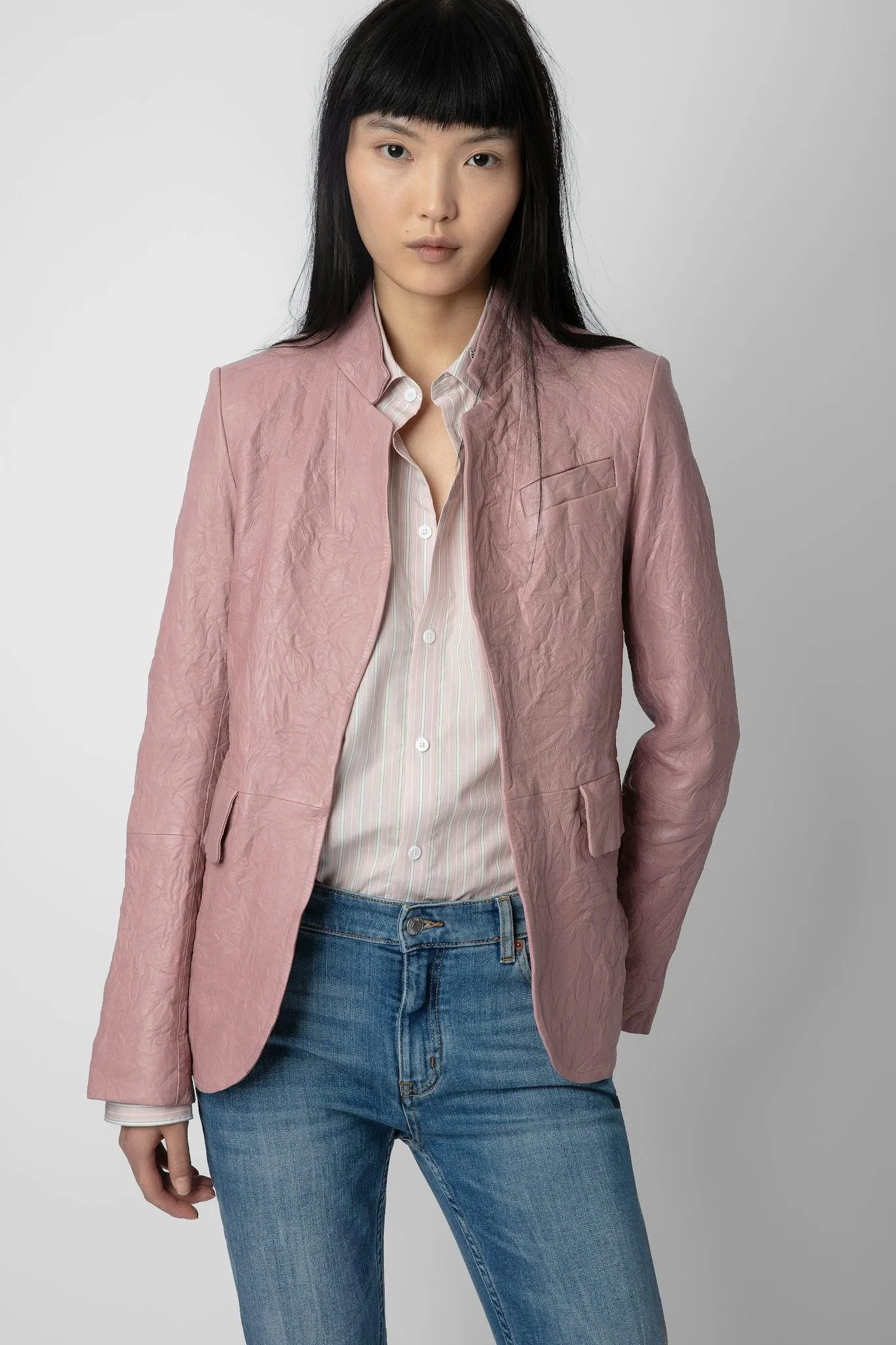 Very Crinkled Leather Blazer Primrose