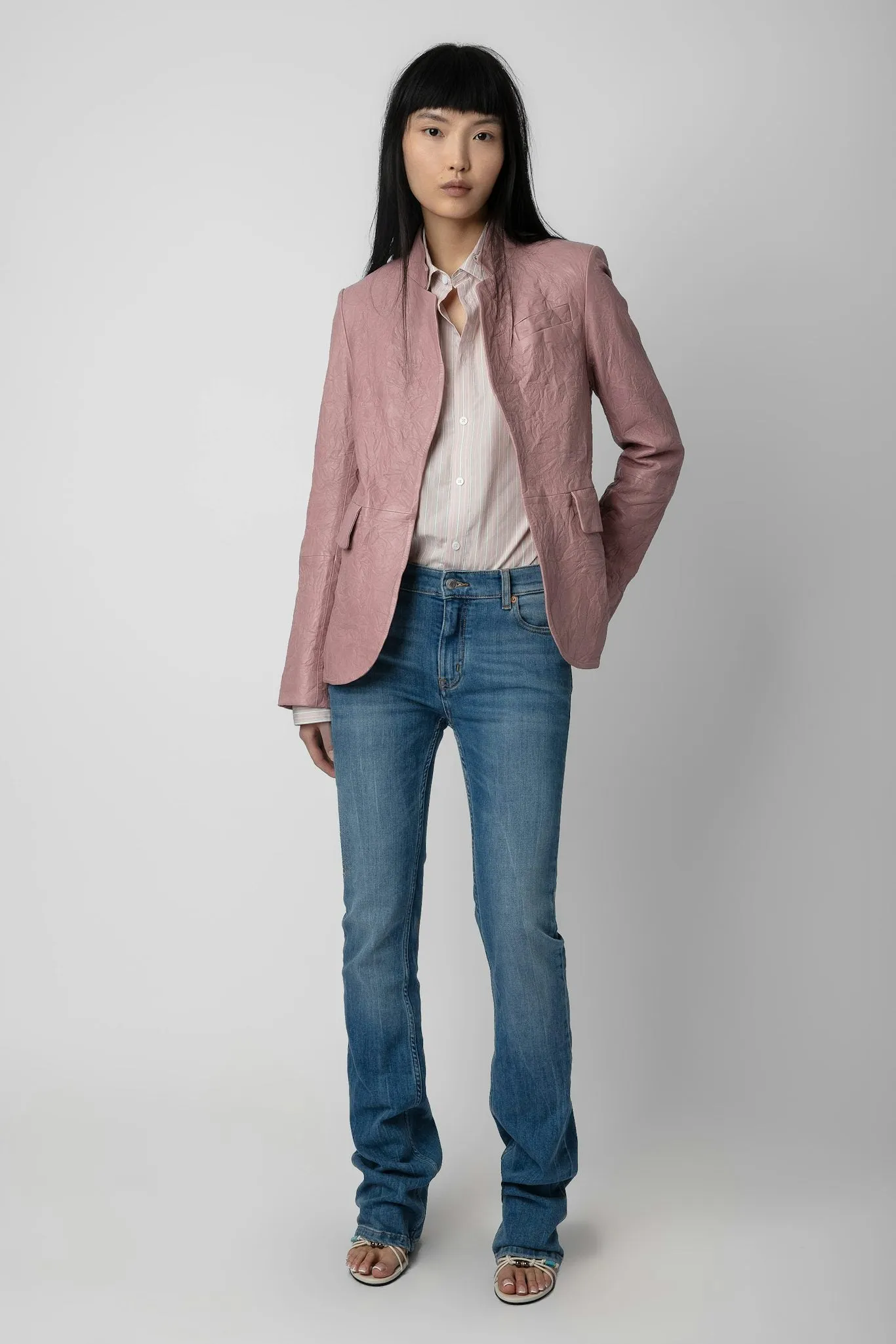 Very Crinkled Leather Blazer Primrose