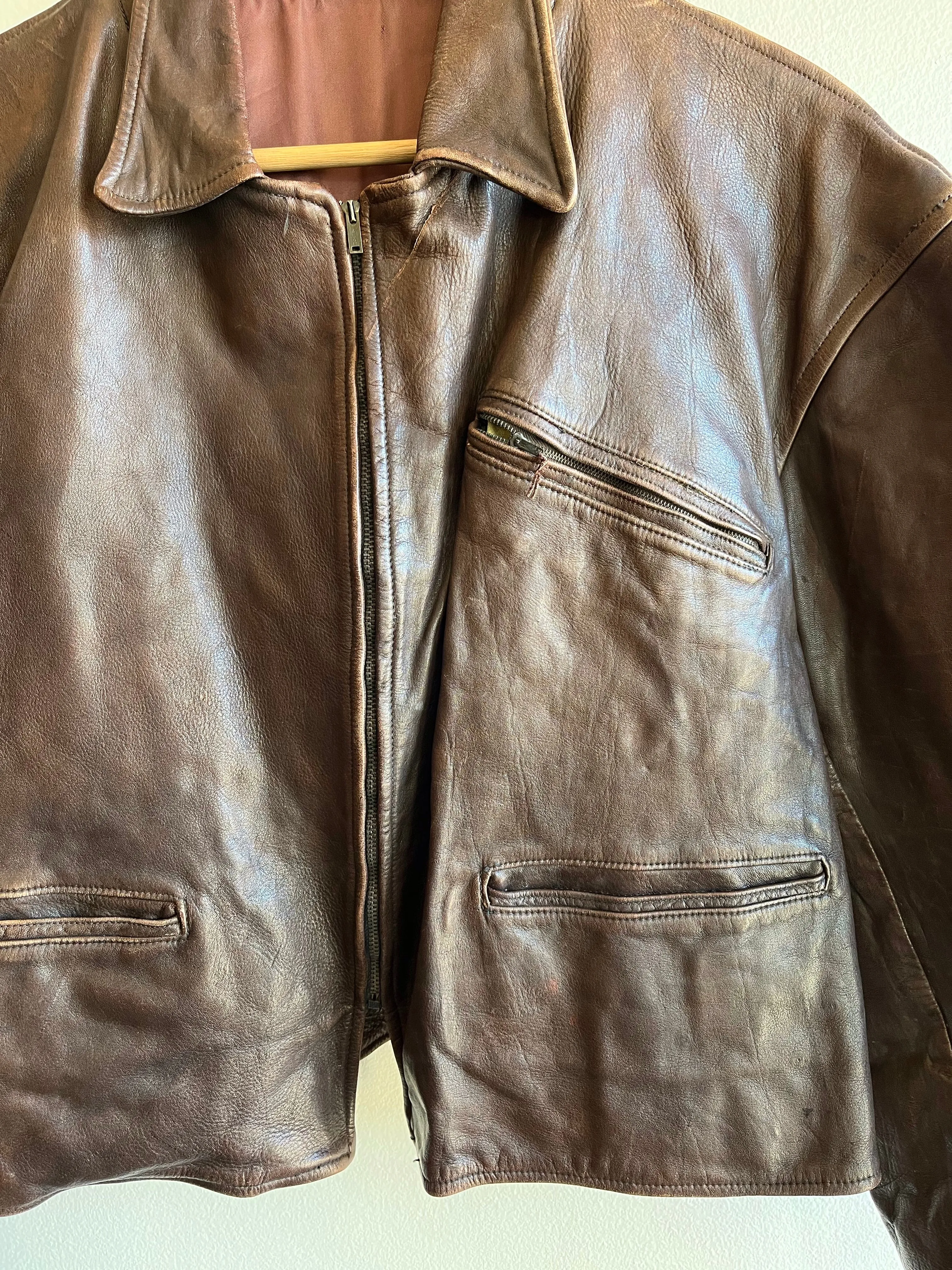 Vintage 1950s Half-Belt Horsehide Cropped Jacket