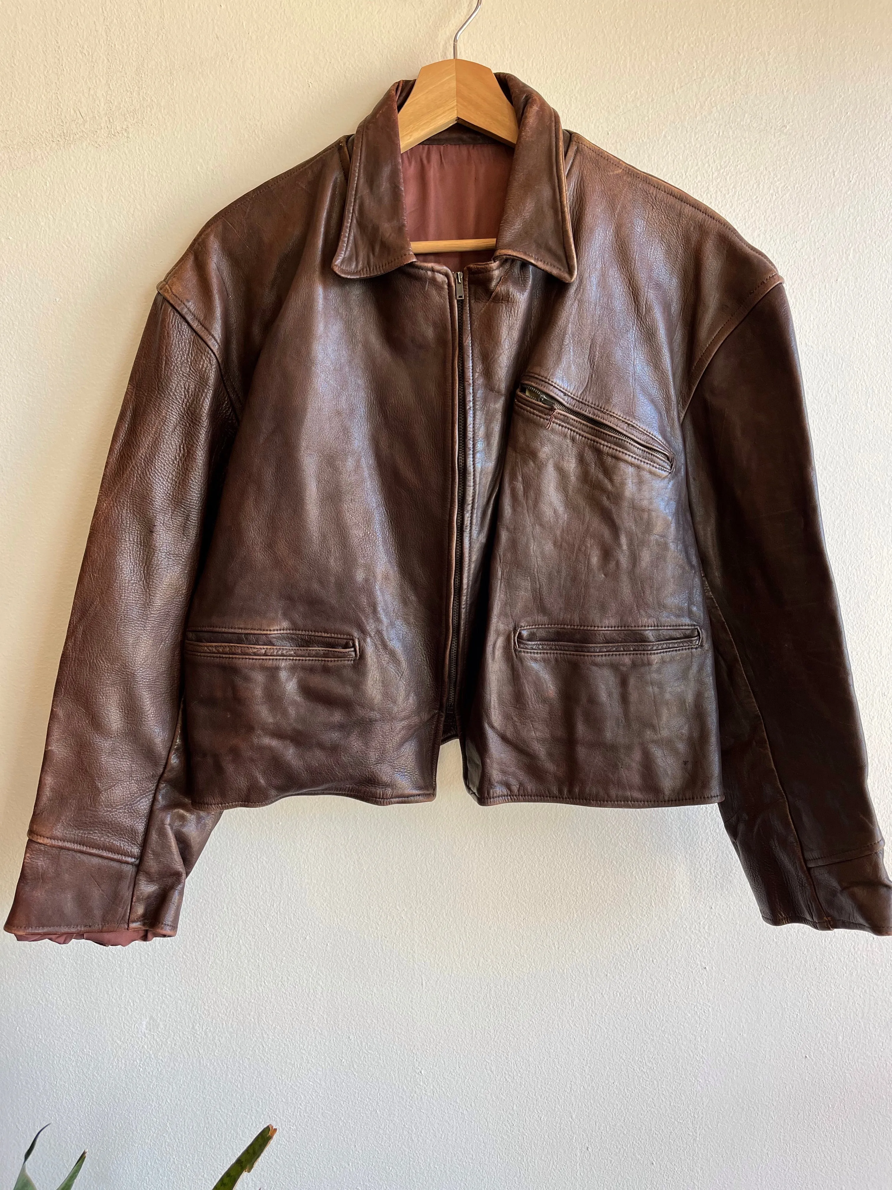 Vintage 1950s Half-Belt Horsehide Cropped Jacket