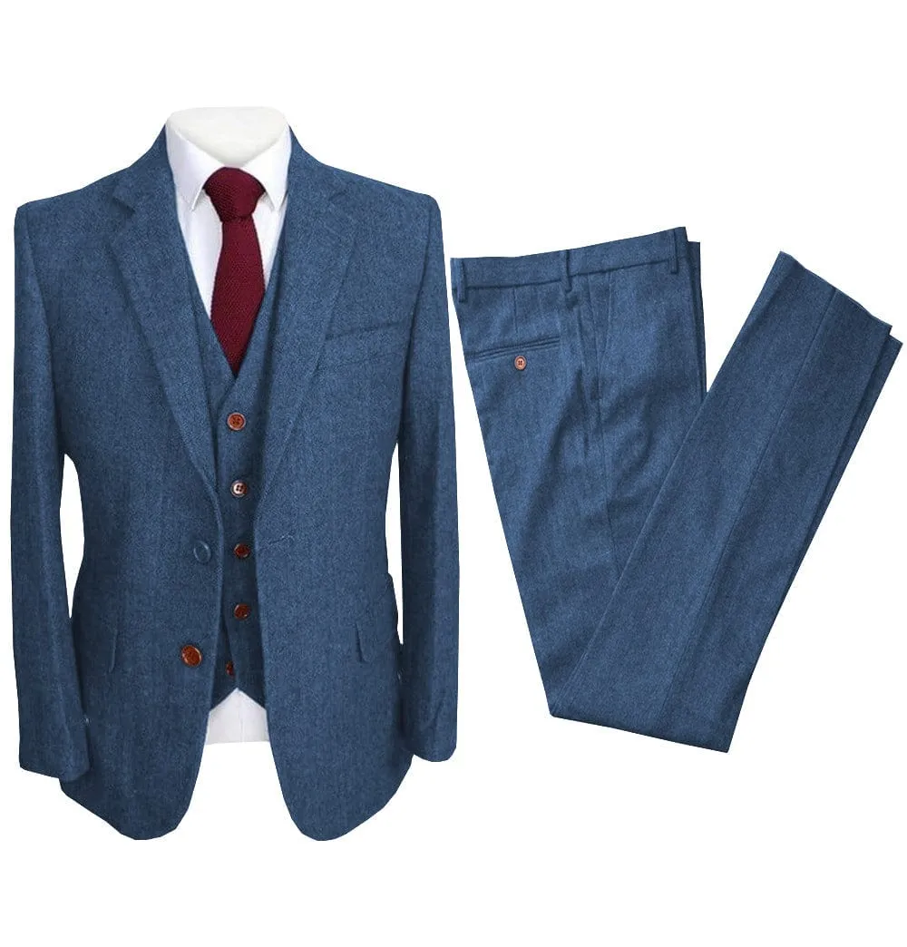 Vintage 3 Pieces Mens Suit Herringbone Notch Lapel Tuxedos (Blazer vest Pants)