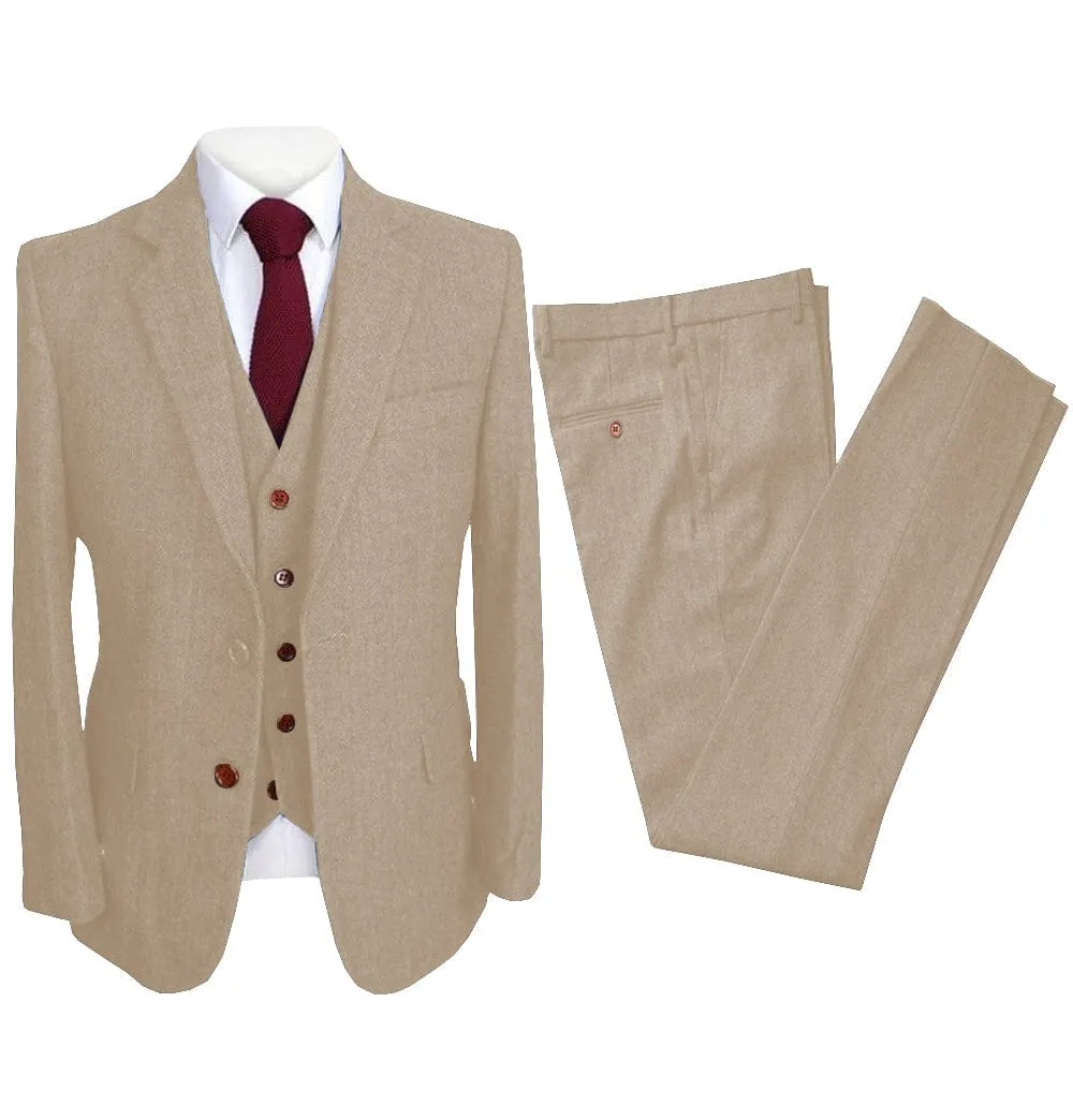 Vintage 3 Pieces Mens Suit Herringbone Notch Lapel Tuxedos (Blazer vest Pants)