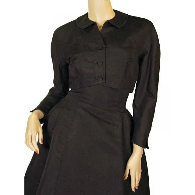Vintage Black Silk Faille Cocktail Dress W/Jacket  Branell 1950S 34-26-Free