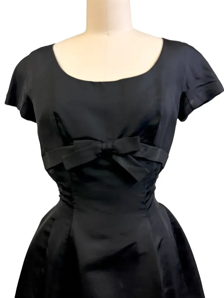 Vintage Black Silk Faille Cocktail Dress W/Jacket  Branell 1950S 34-26-Free