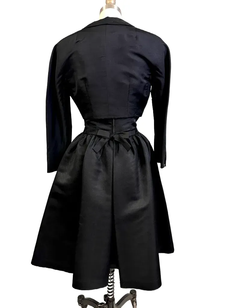 Vintage Black Silk Faille Cocktail Dress W/Jacket  Branell 1950S 34-26-Free