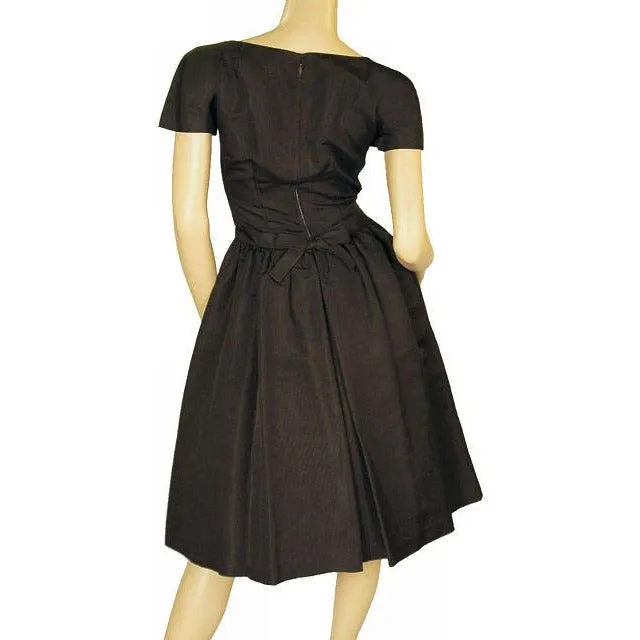 Vintage Black Silk Faille Cocktail Dress W/Jacket  Branell 1950S 34-26-Free