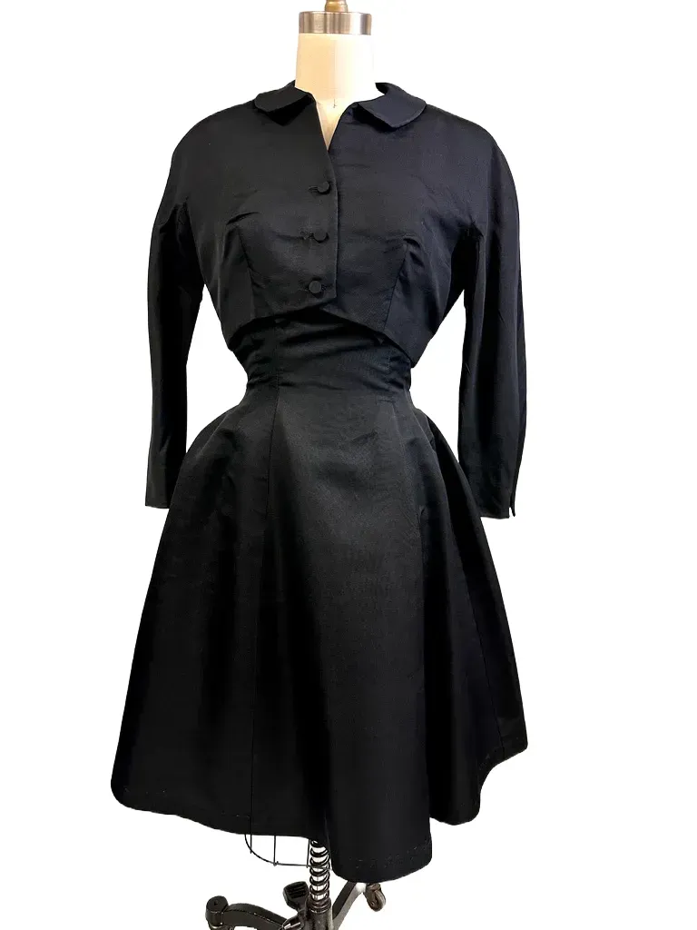 Vintage Black Silk Faille Cocktail Dress W/Jacket  Branell 1950S 34-26-Free