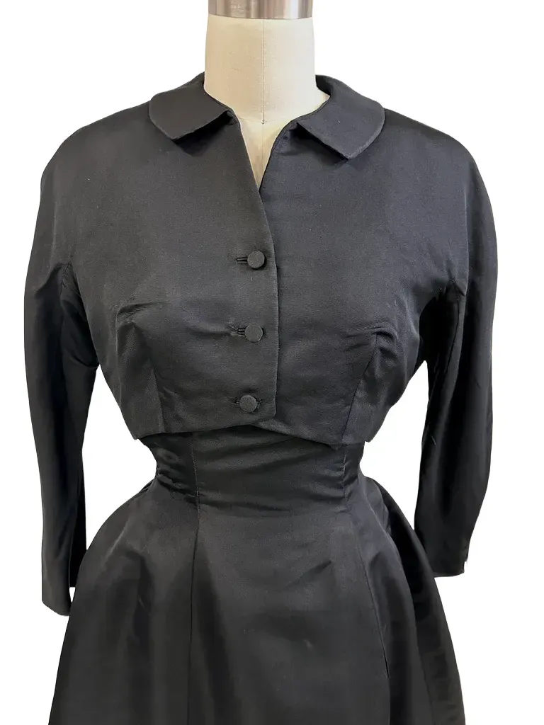 Vintage Black Silk Faille Cocktail Dress W/Jacket  Branell 1950S 34-26-Free