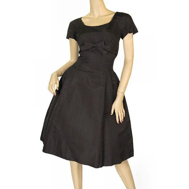 Vintage Black Silk Faille Cocktail Dress W/Jacket  Branell 1950S 34-26-Free