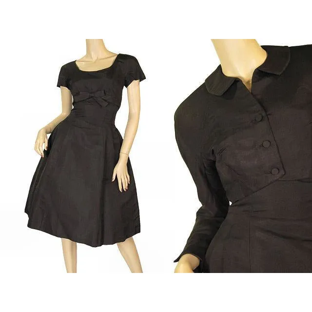 Vintage Black Silk Faille Cocktail Dress W/Jacket  Branell 1950S 34-26-Free