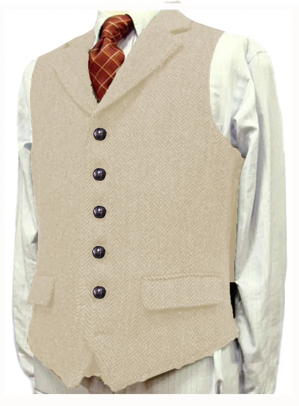 Wiaofellas  -  Herringbone Men's Vests V Neck Boutique Herringbone Wool Tweed Slim Fit Waistcoat Casual Formal Business Groomman for Wedding