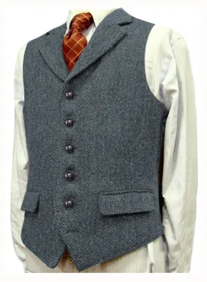 Wiaofellas  -  Herringbone Men's Vests V Neck Boutique Herringbone Wool Tweed Slim Fit Waistcoat Casual Formal Business Groomman for Wedding