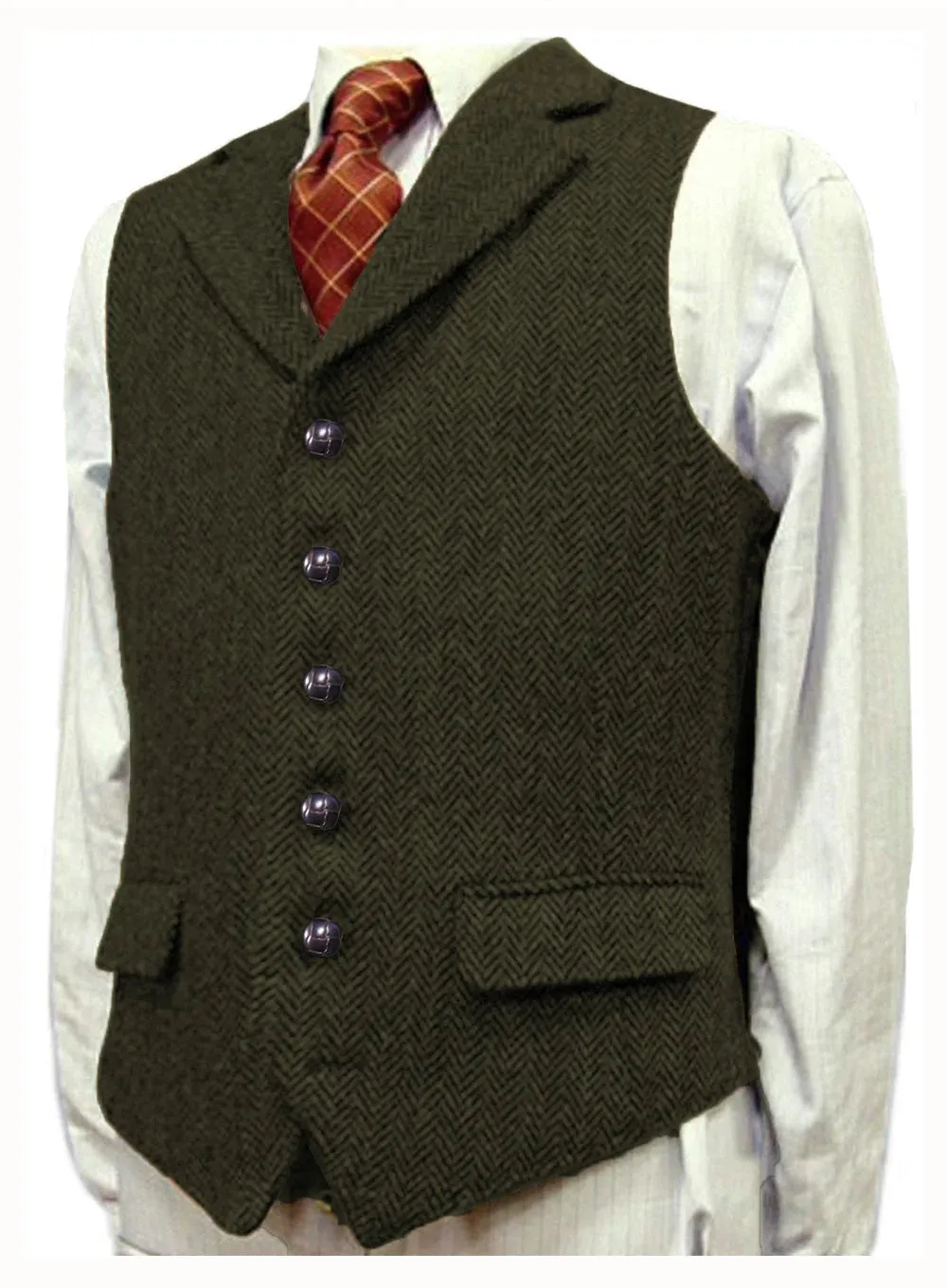 Wiaofellas  -  Herringbone Men's Vests V Neck Boutique Herringbone Wool Tweed Slim Fit Waistcoat Casual Formal Business Groomman for Wedding
