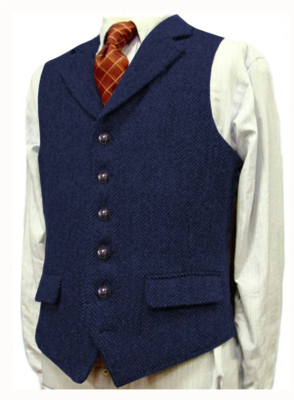 Wiaofellas  -  Herringbone Men's Vests V Neck Boutique Herringbone Wool Tweed Slim Fit Waistcoat Casual Formal Business Groomman for Wedding