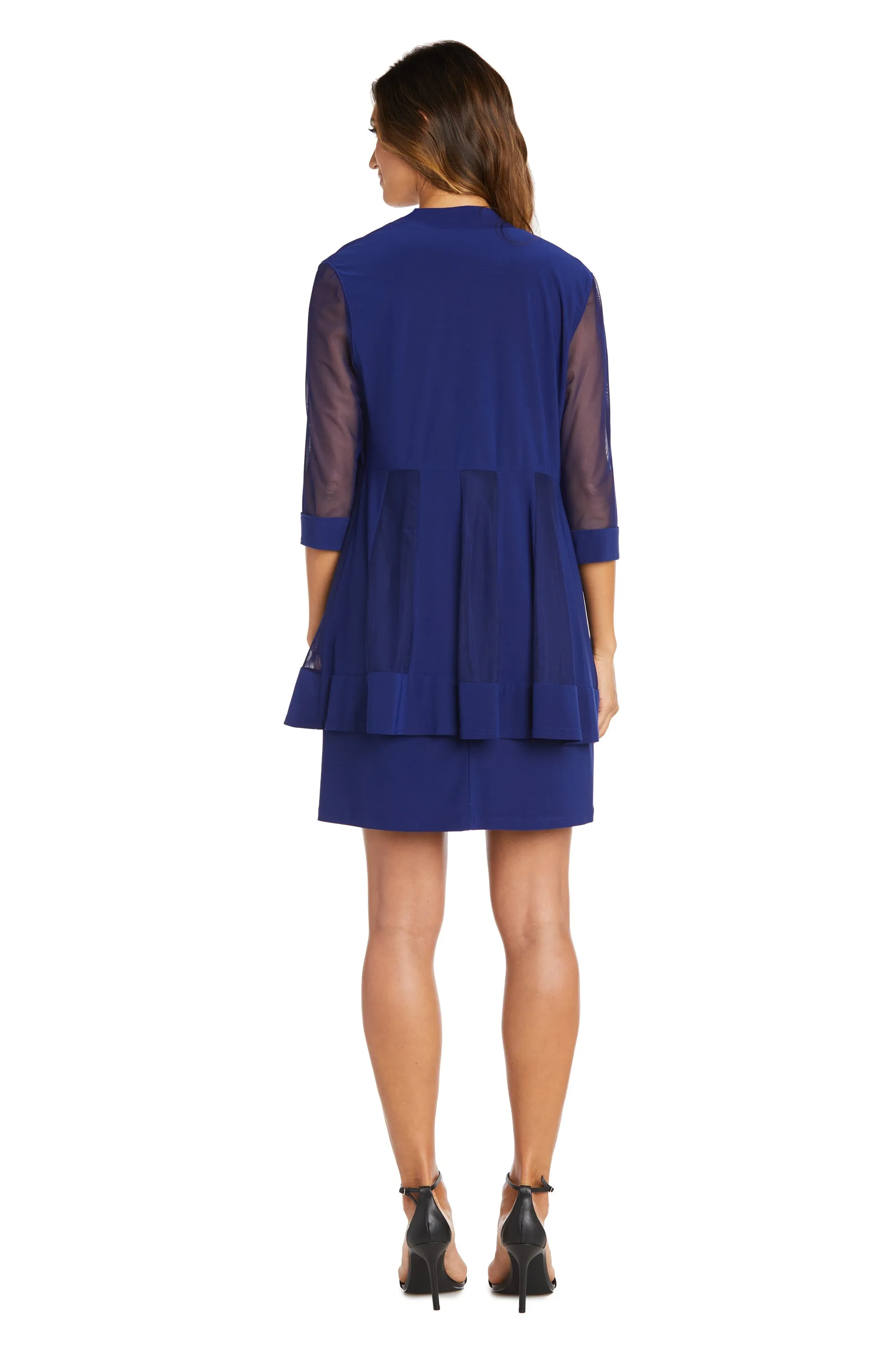 Women Beaded Neck Jacket Dress with Sheer Sleeves