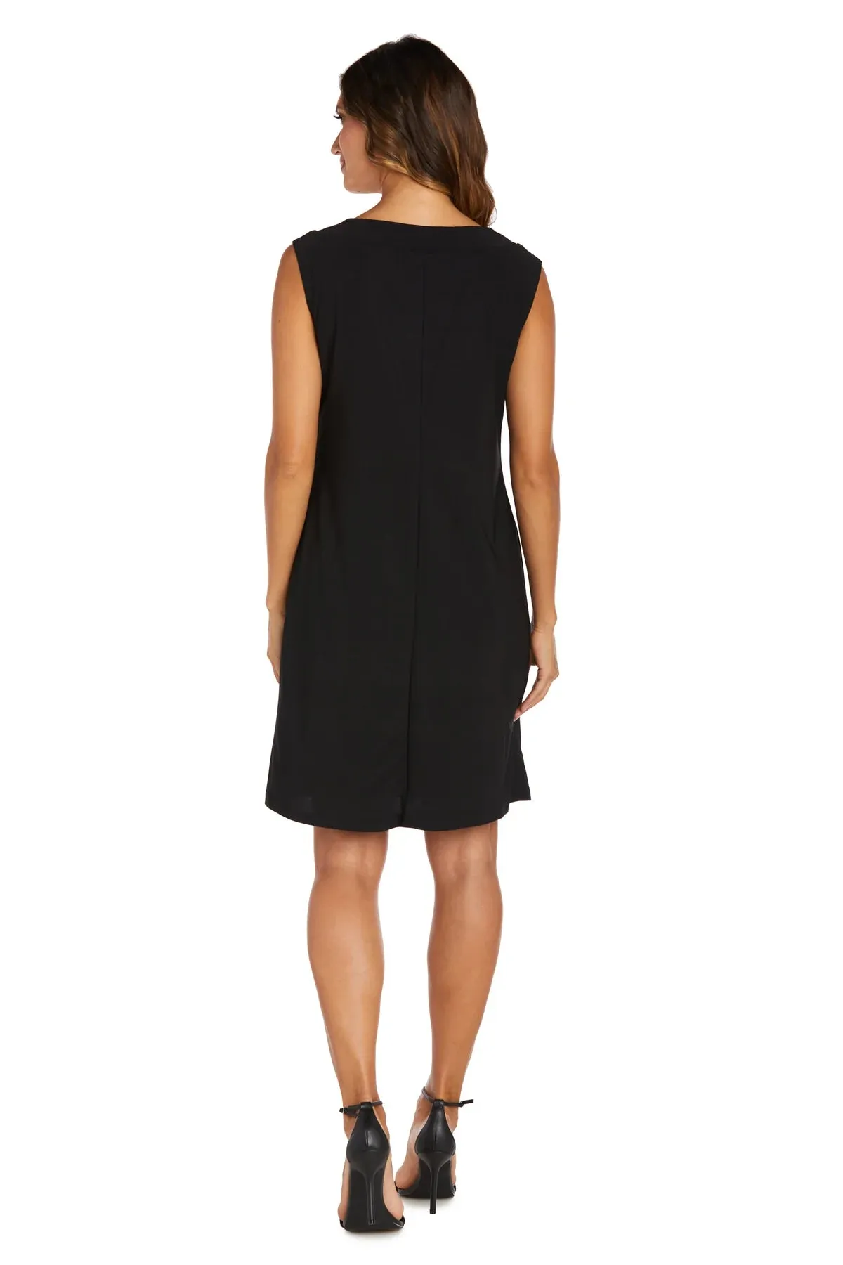 Women Beaded Neck Jacket Dress with Sheer Sleeves