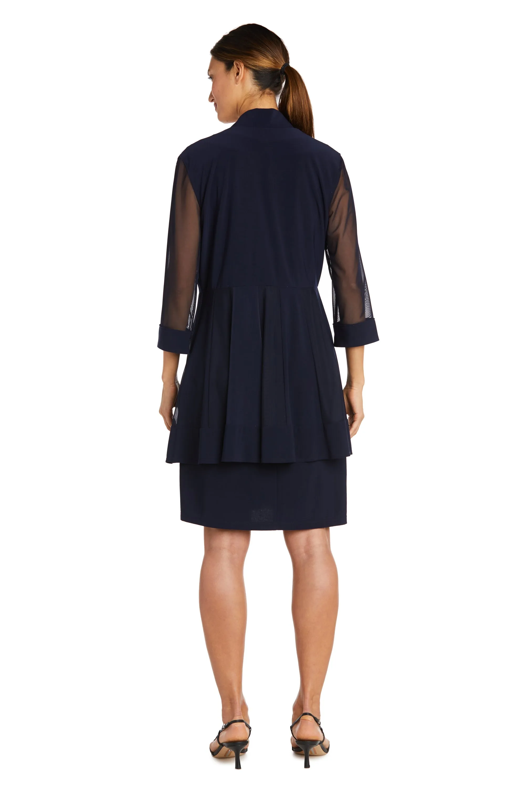 Women Beaded Neck Jacket Dress with Sheer Sleeves