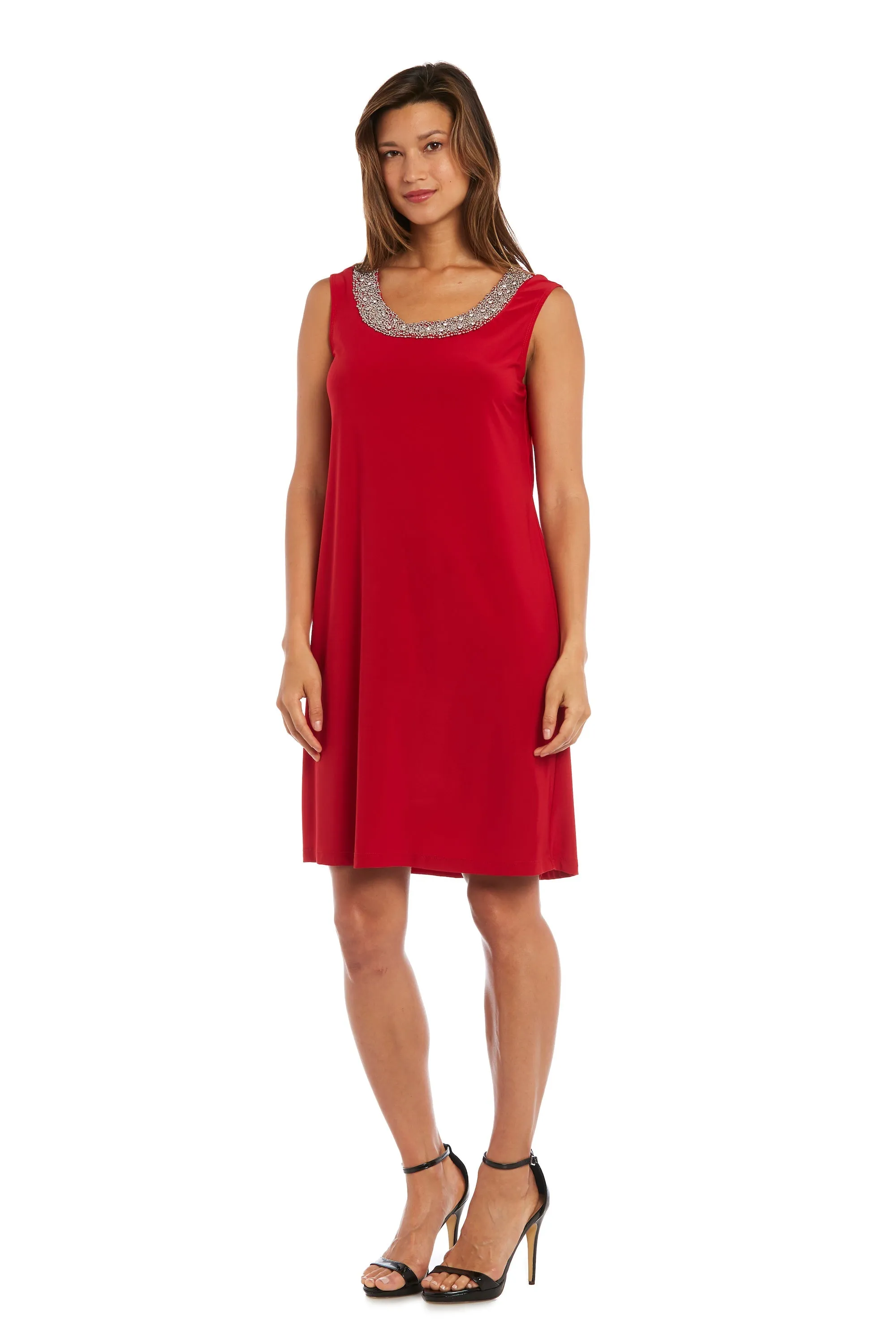 Women Beaded Neck Jacket Dress with Sheer Sleeves