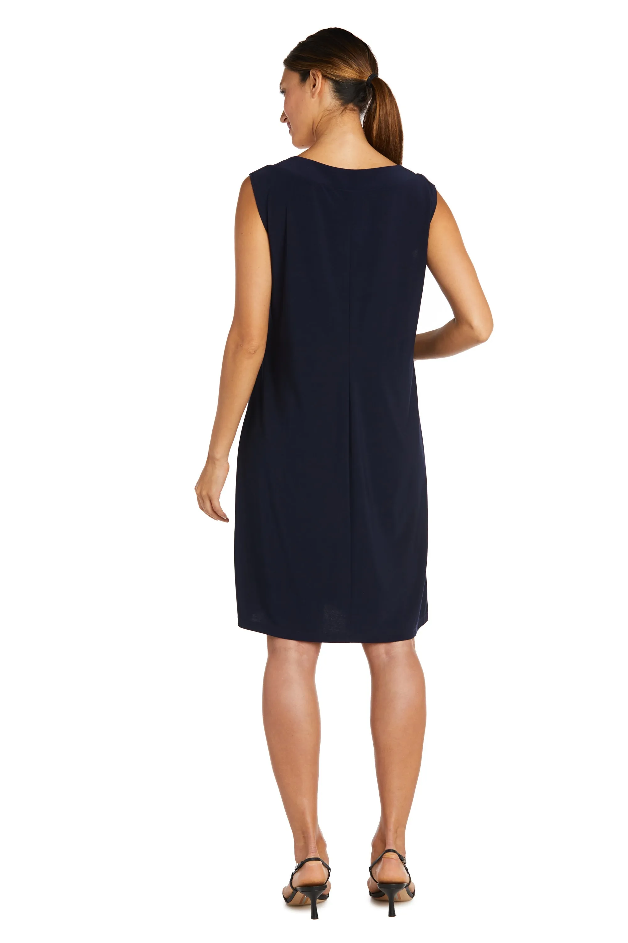Women Beaded Neck Jacket Dress with Sheer Sleeves