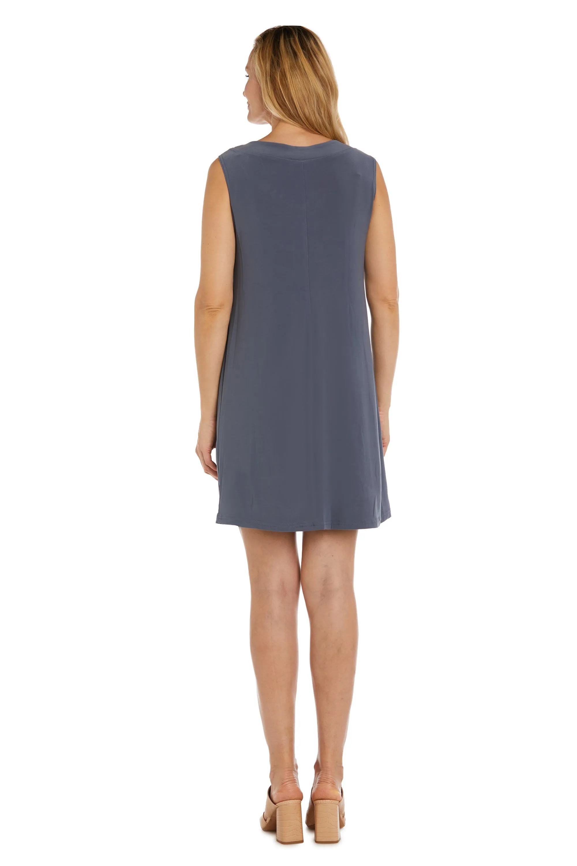 Women Beaded Neck Jacket Dress with Sheer Sleeves