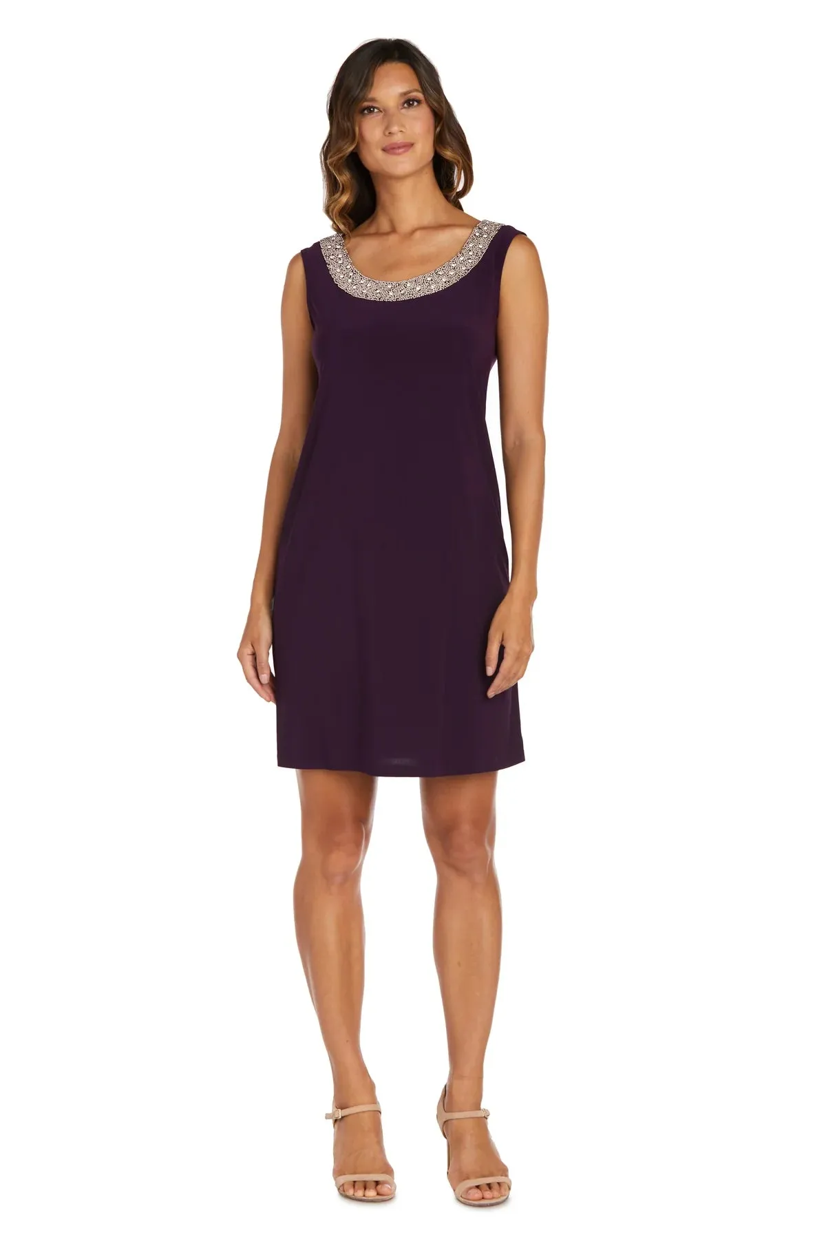 Women Beaded Neck Jacket Dress with Sheer Sleeves