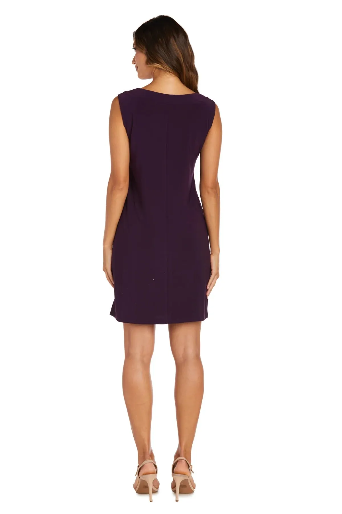 Women Beaded Neck Jacket Dress with Sheer Sleeves