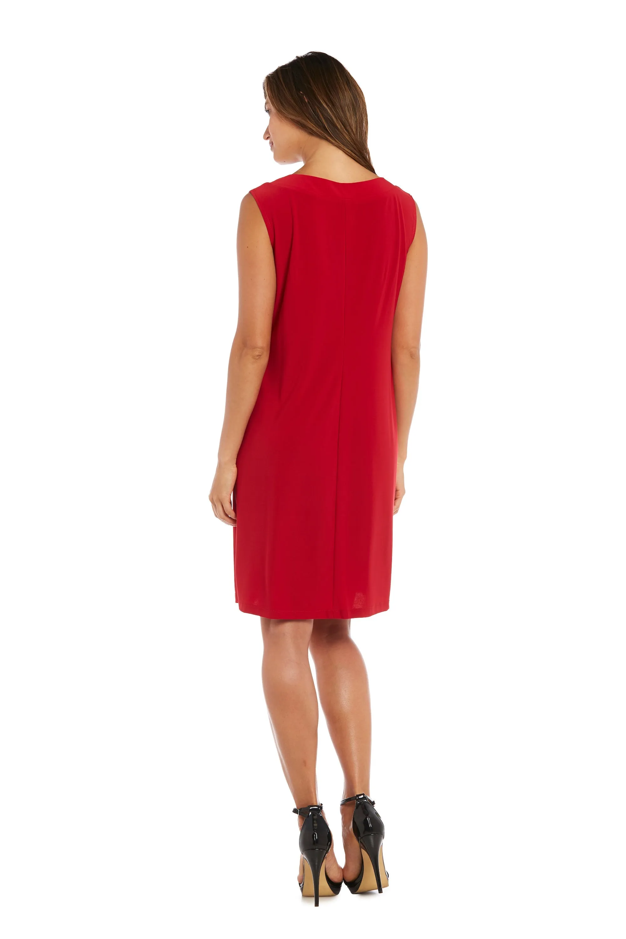 Women Beaded Neck Jacket Dress with Sheer Sleeves