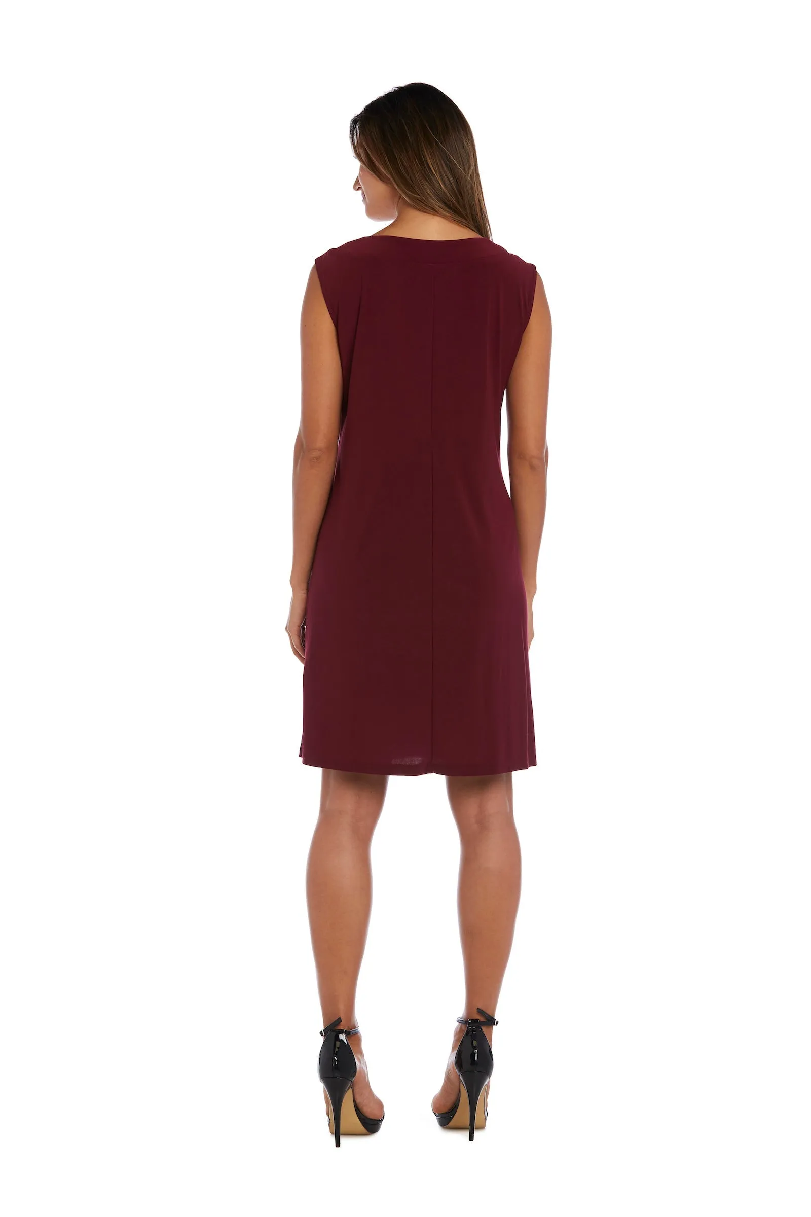 Women Beaded Neck Jacket Dress with Sheer Sleeves