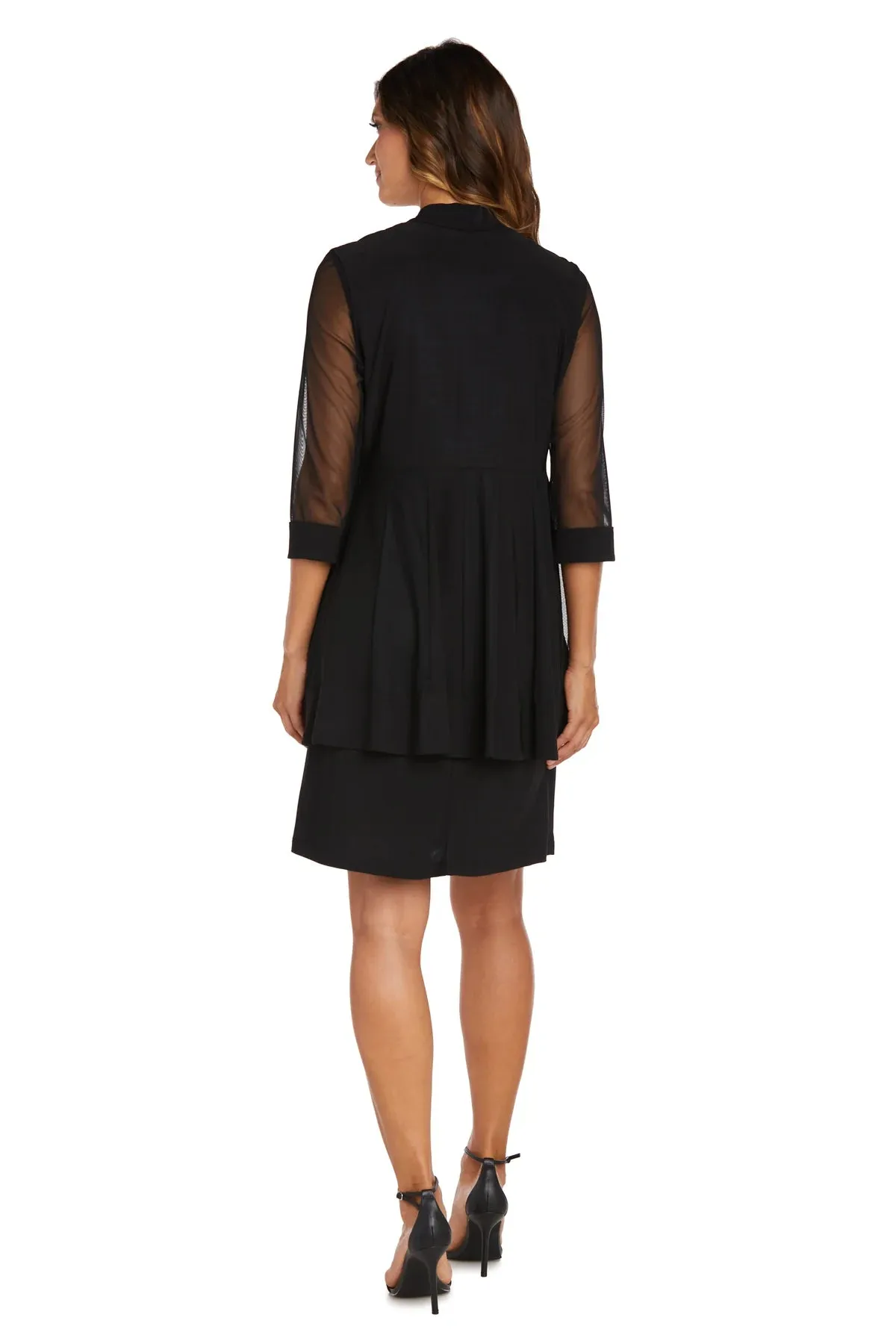 Women Beaded Neck Jacket Dress with Sheer Sleeves