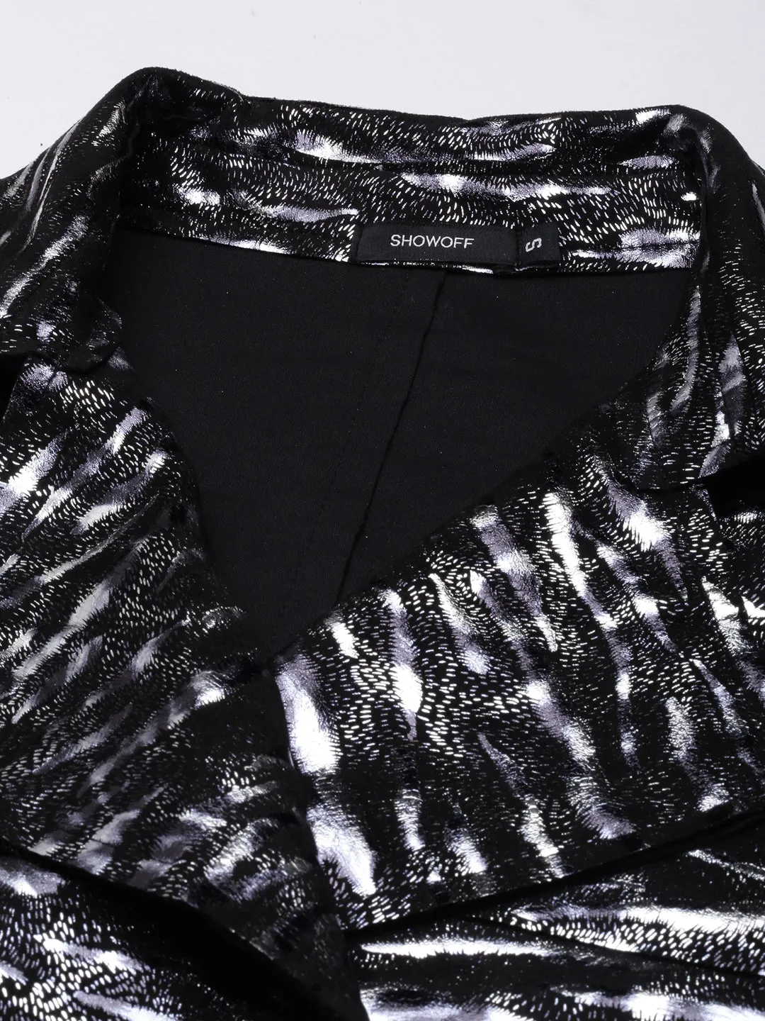 Women Black Abstract Printed Longline Trench Coat
