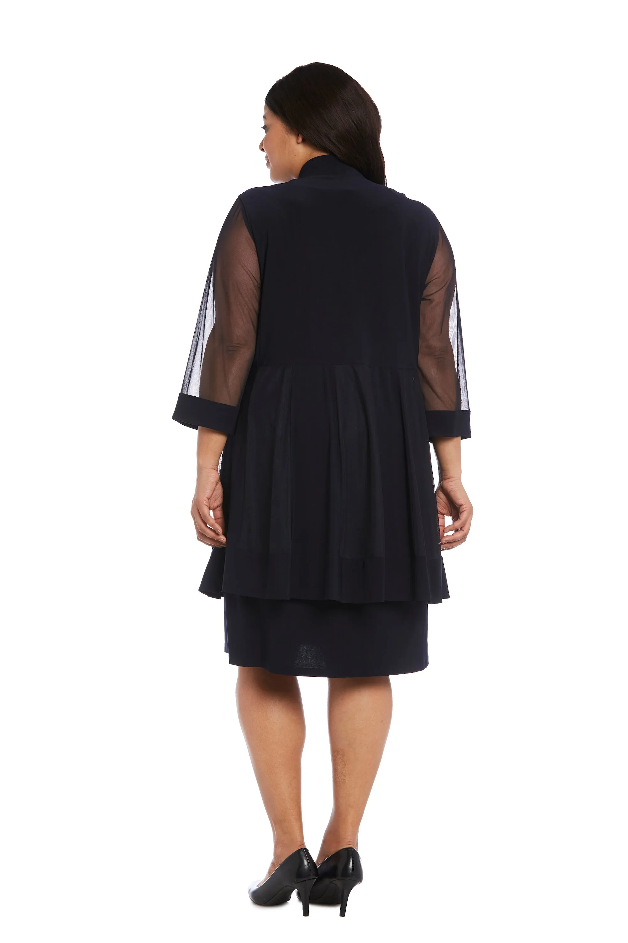 Women Plus Size Two-Piece Beaded Neckline Jacket Dress with Sheer Sleeves