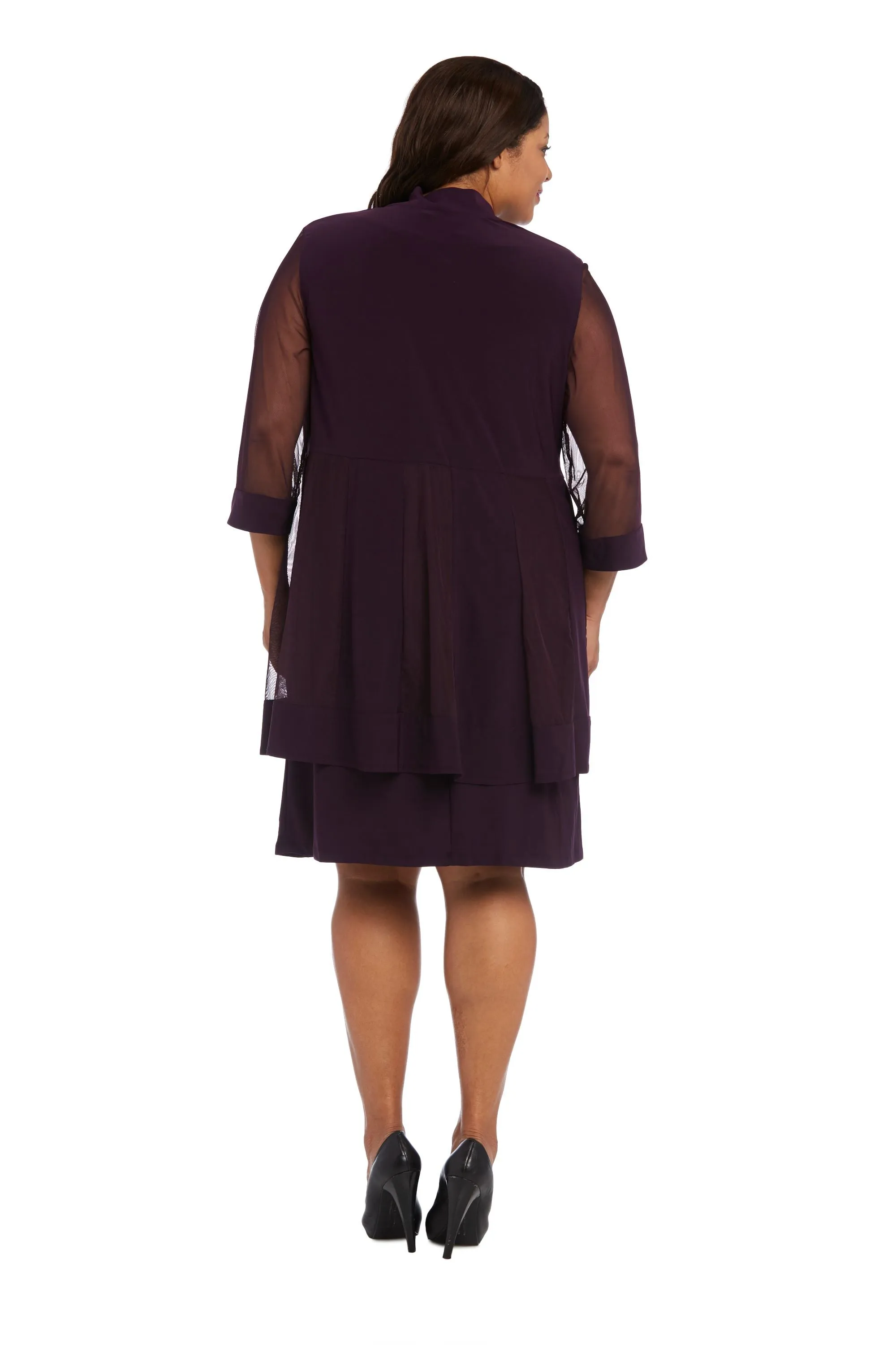 Women Plus Size Two-Piece Beaded Neckline Jacket Dress with Sheer Sleeves